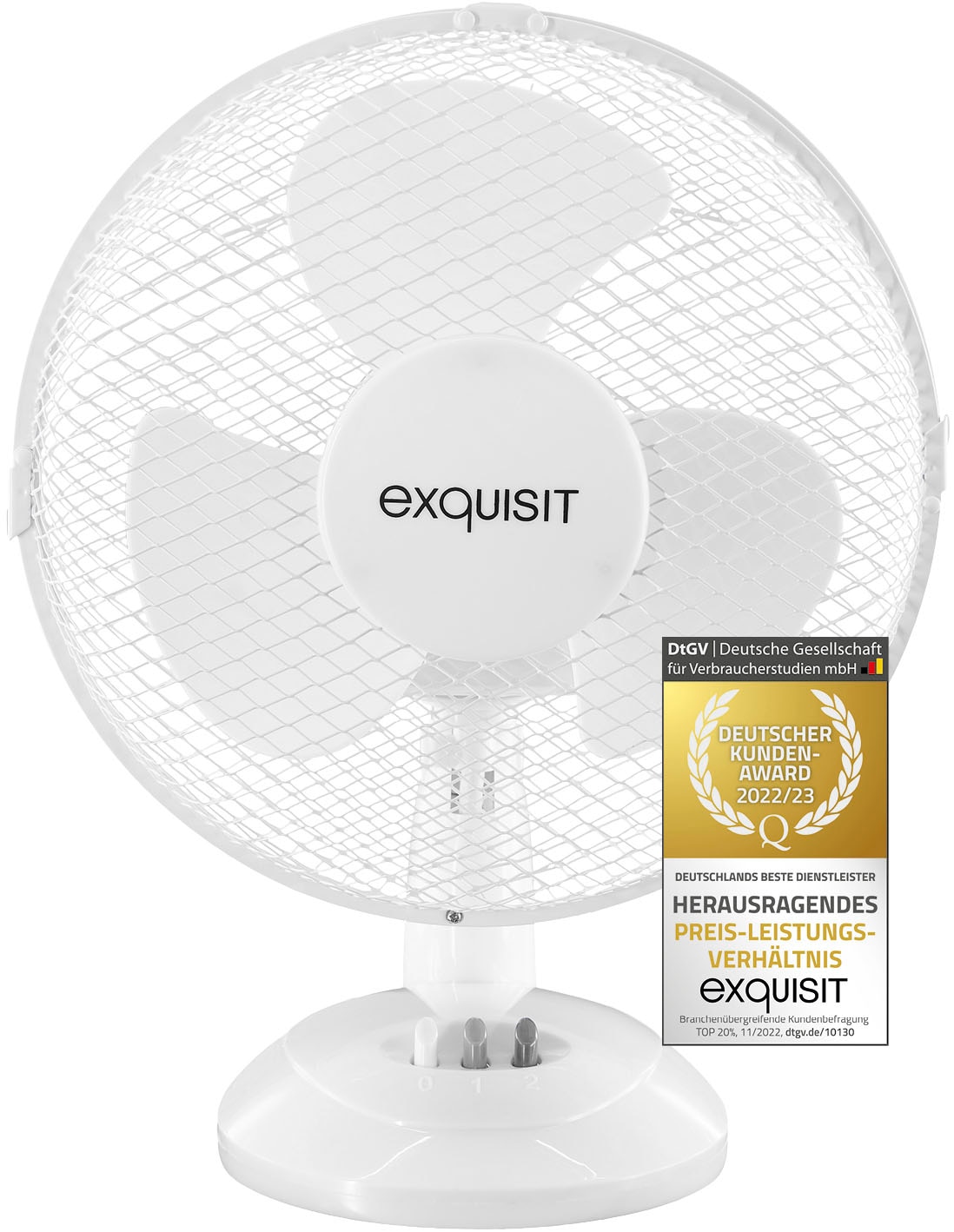 exquisit Tischventilator »VT 33056 we«, Ø 23 cm, inkl. Oszillation & 30 W Leistung, weiß