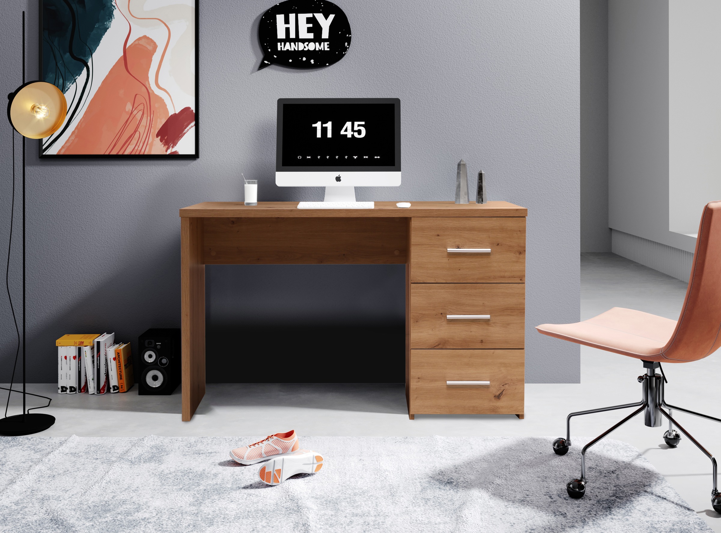 BEGA OFFICE Schreibtisch »Open«, Eiche Artisan Dekor, Home Office Desk mit 3 Schubladen