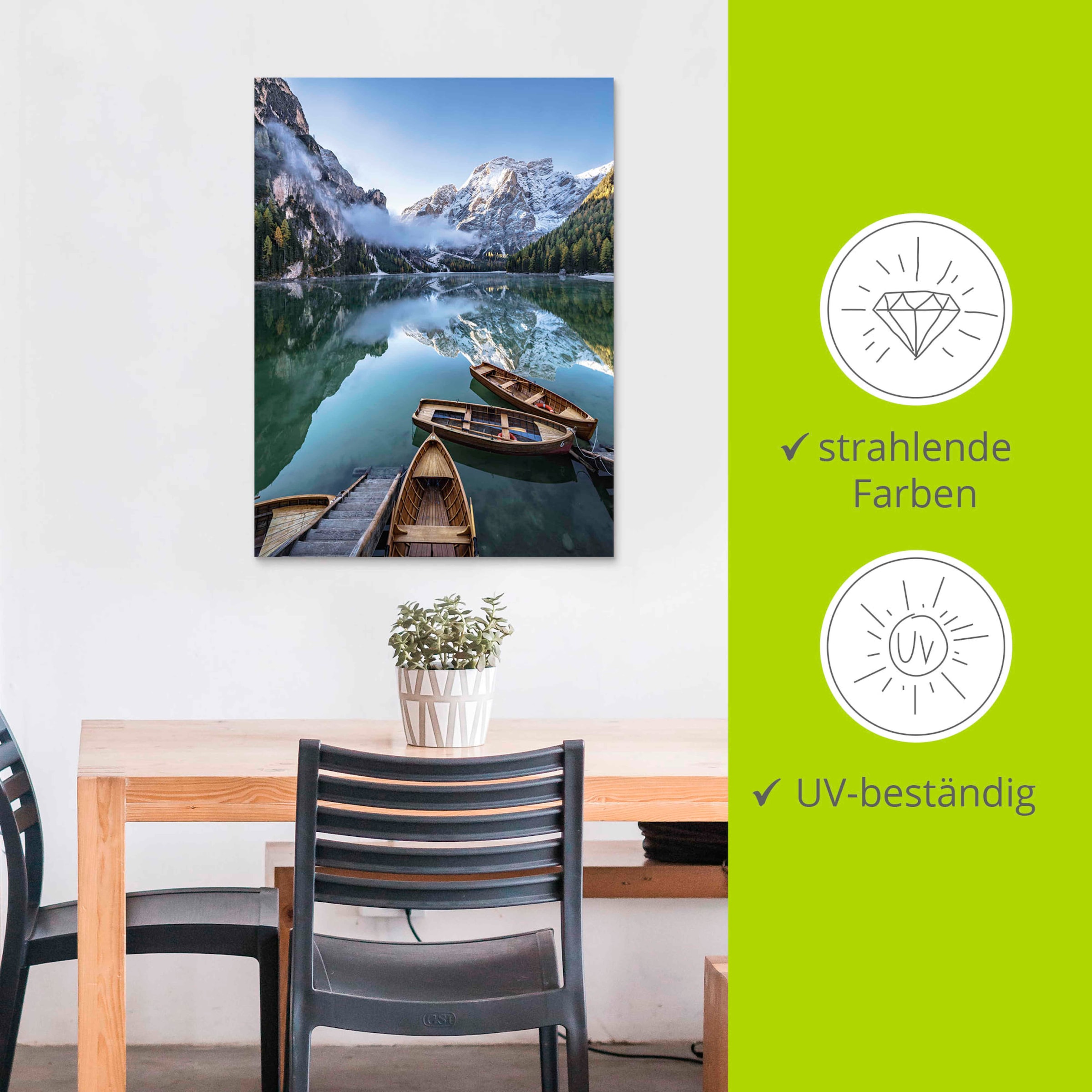 Artland Wandbild »Pragser Wildsee in Südtirol«, Bilder von Booten & Schiffen, (1 St.), als Alubild, Outdoorbild, Leinwandbild in verschied. Größen