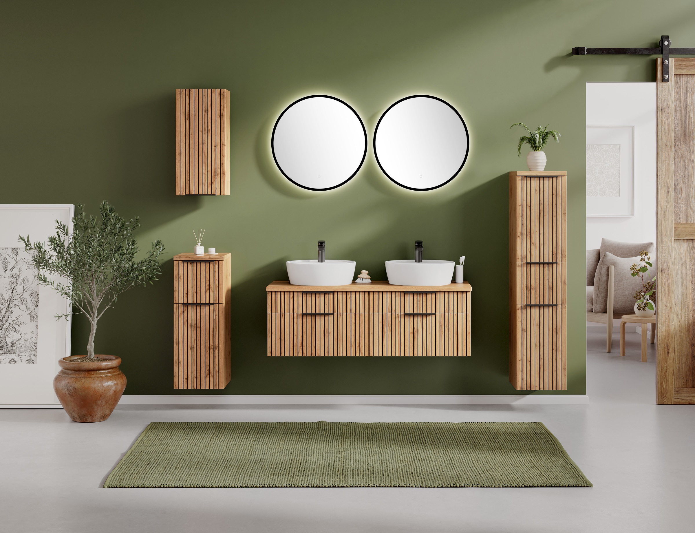 Thumbnail - welltime Badmöbel-Set "Welltime, Carlton Waschtisch-Set, 80 oder 120 cm, gestreift" 3 Stk. tlg.