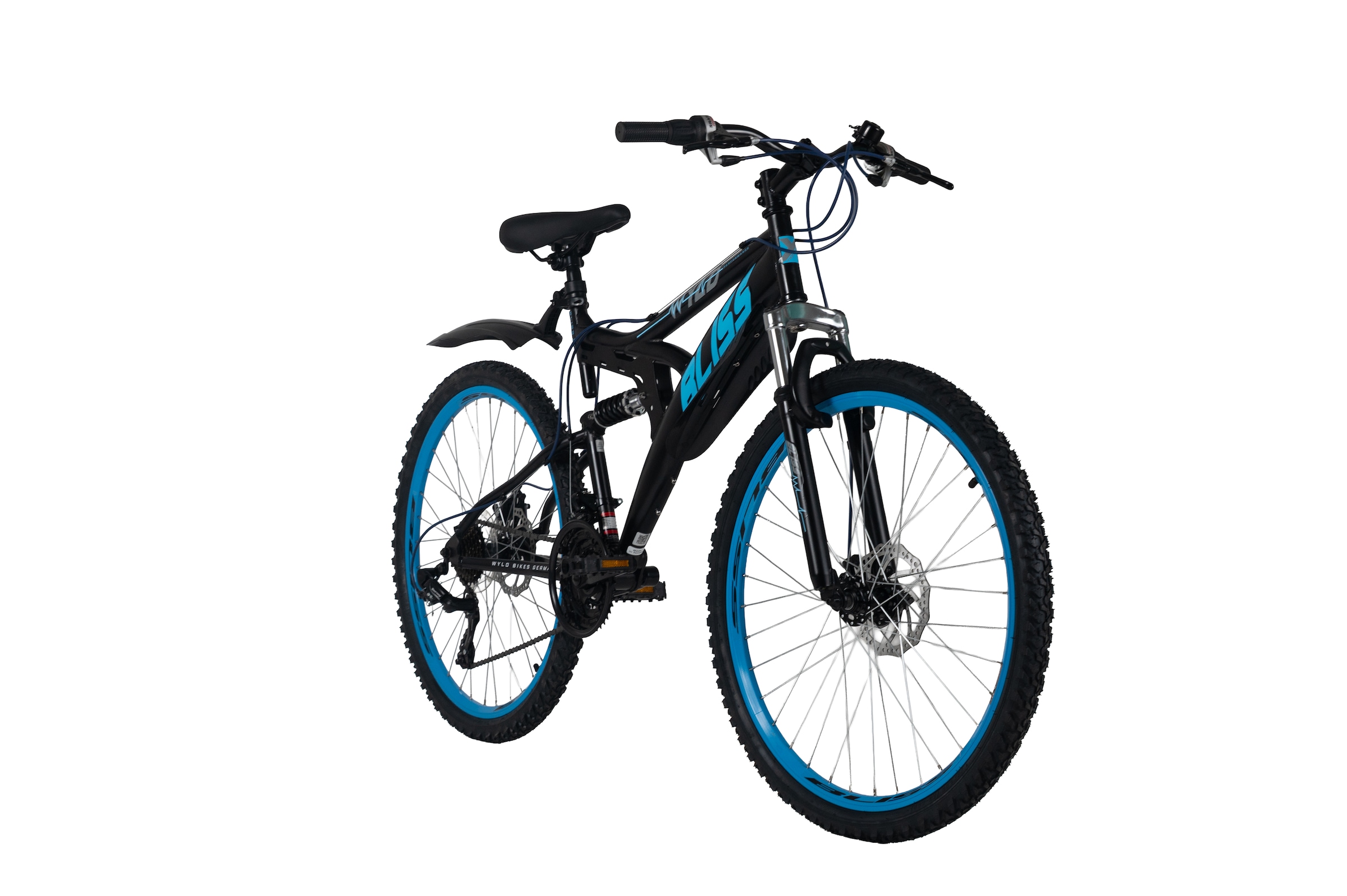 WYLD Mountainbike »WYLD Mountainbike Fully 26'' Bliss schwarz-blau 21 Gänge RH 47 cm« 21 Gang Shimano Tourney Schaltwerk Kettenschaltung