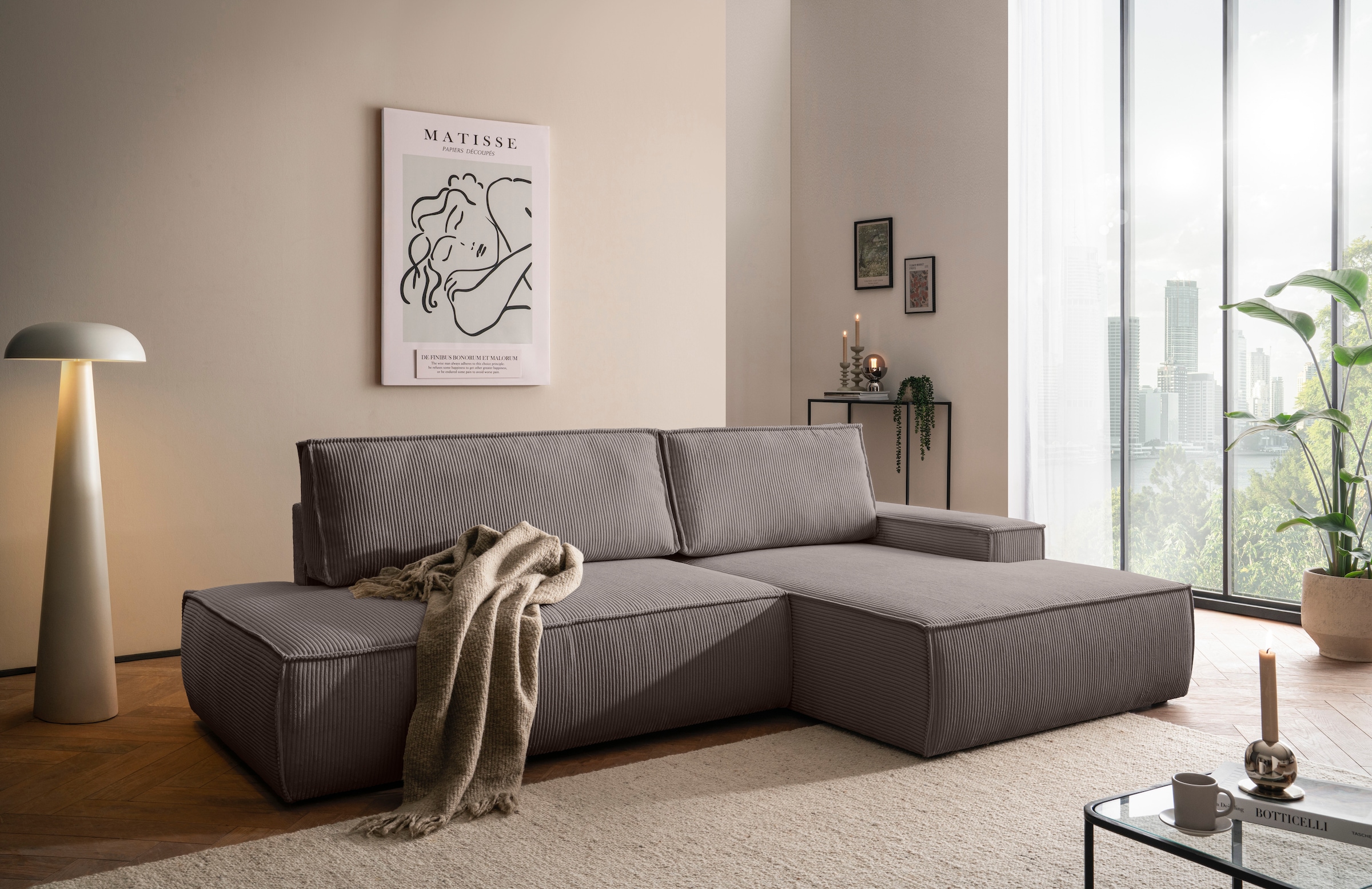 Home affaire Ecksofa "SHERWOOD, Schlafsofa in L-Form offen (275cm), Cord, L günstig online kaufen