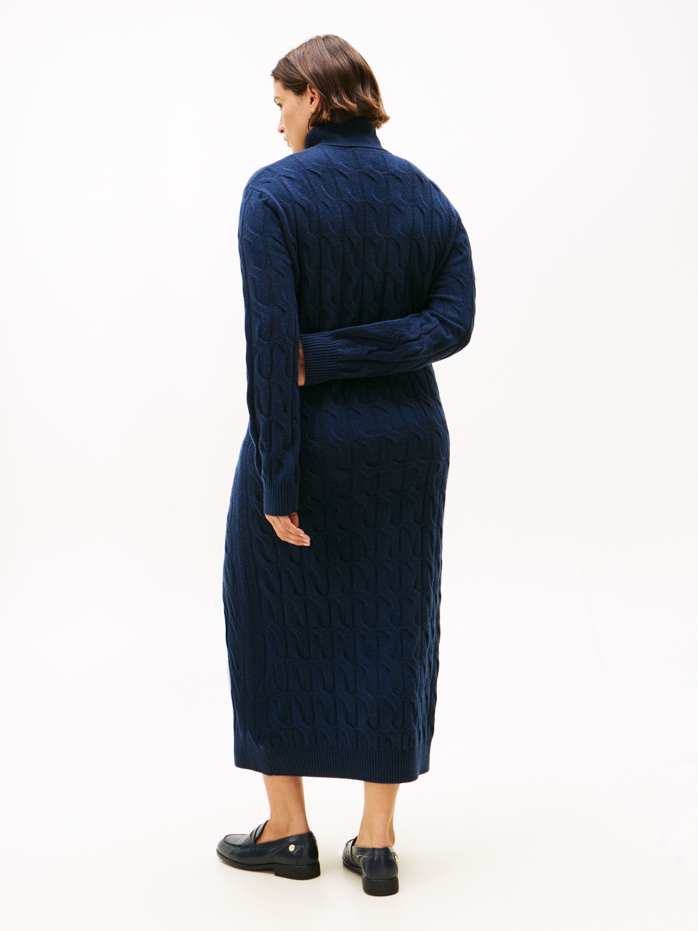 Tommy Hilfiger Curve Strickkleid »CRV SOFT WOOL CABLE ROLL-NK DRS«, in großen Größen, mit Zopfmuster, aus reiner Wolle