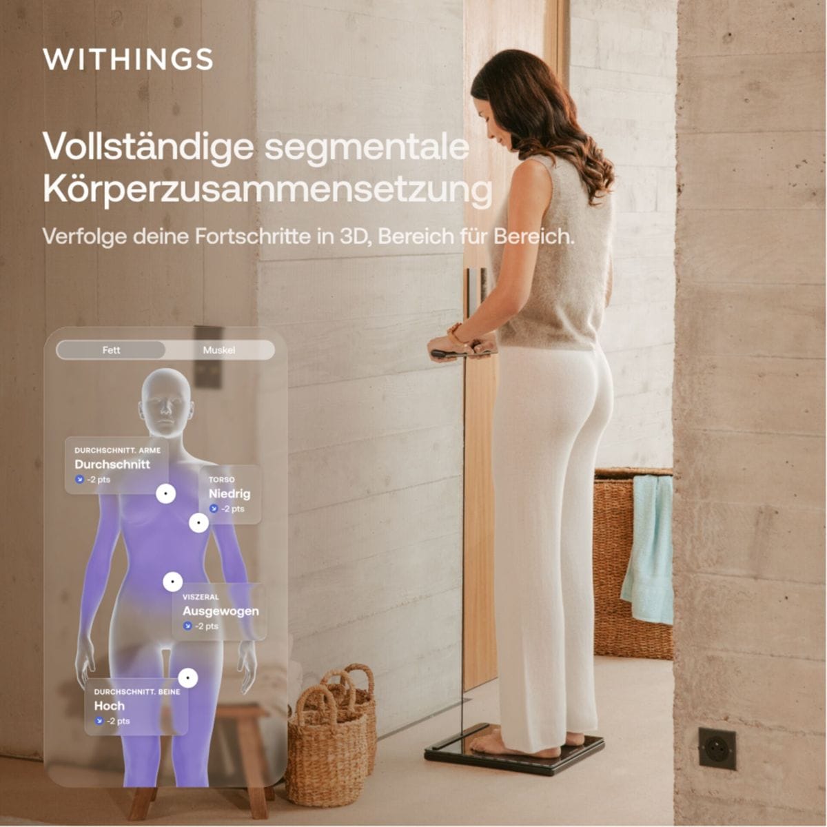 Withings Körper-Analyse-Waage »Withings BodyScan2: Ganzkörperanalyse für Herz & Stoffwechsel« 6-Kanal-EKG • Vorhofflimmern-Erkennung • SpO₂ • Nervengesundheit