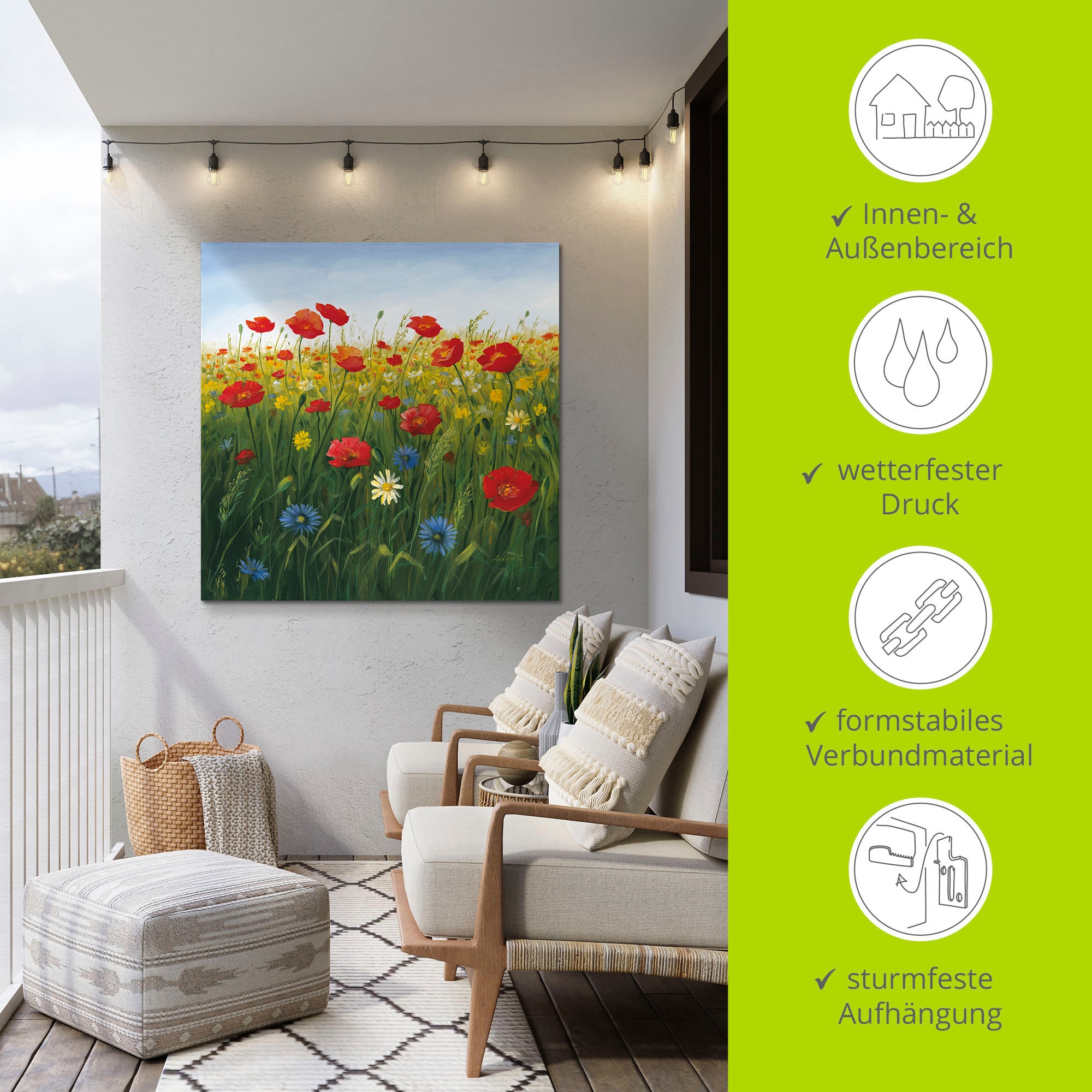Artland Wandbild »Mohnblumen Landschaft I« Blumenwiese 1 Stk. tlg. als Alubild, Leinwandbild in verschied. Größen