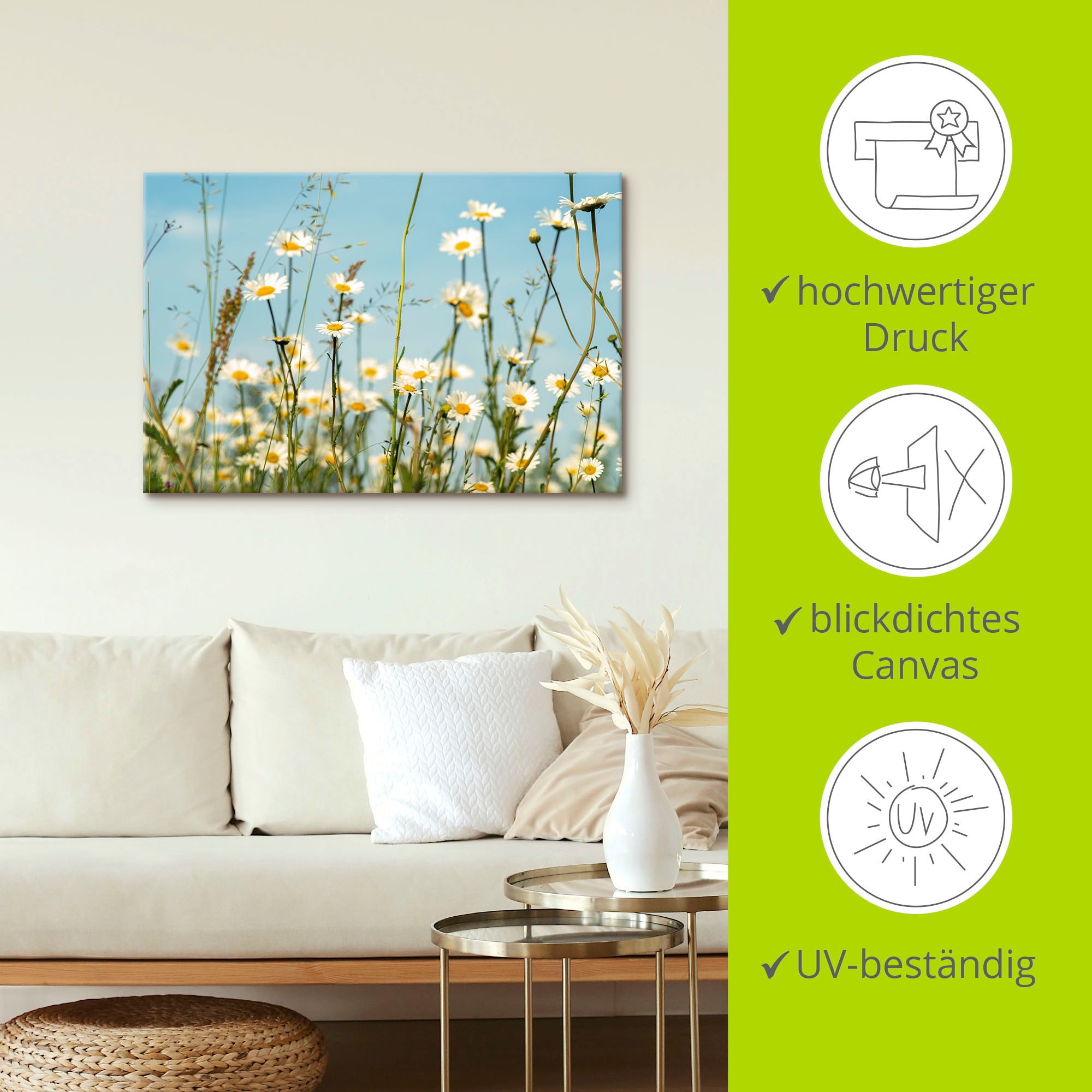 Artland Wandbild »Margeriten vor Sommer Himmel«, Blumenbilder, (1 St.), als Leinwandbild, Wandaufkleber in verschied. Größen