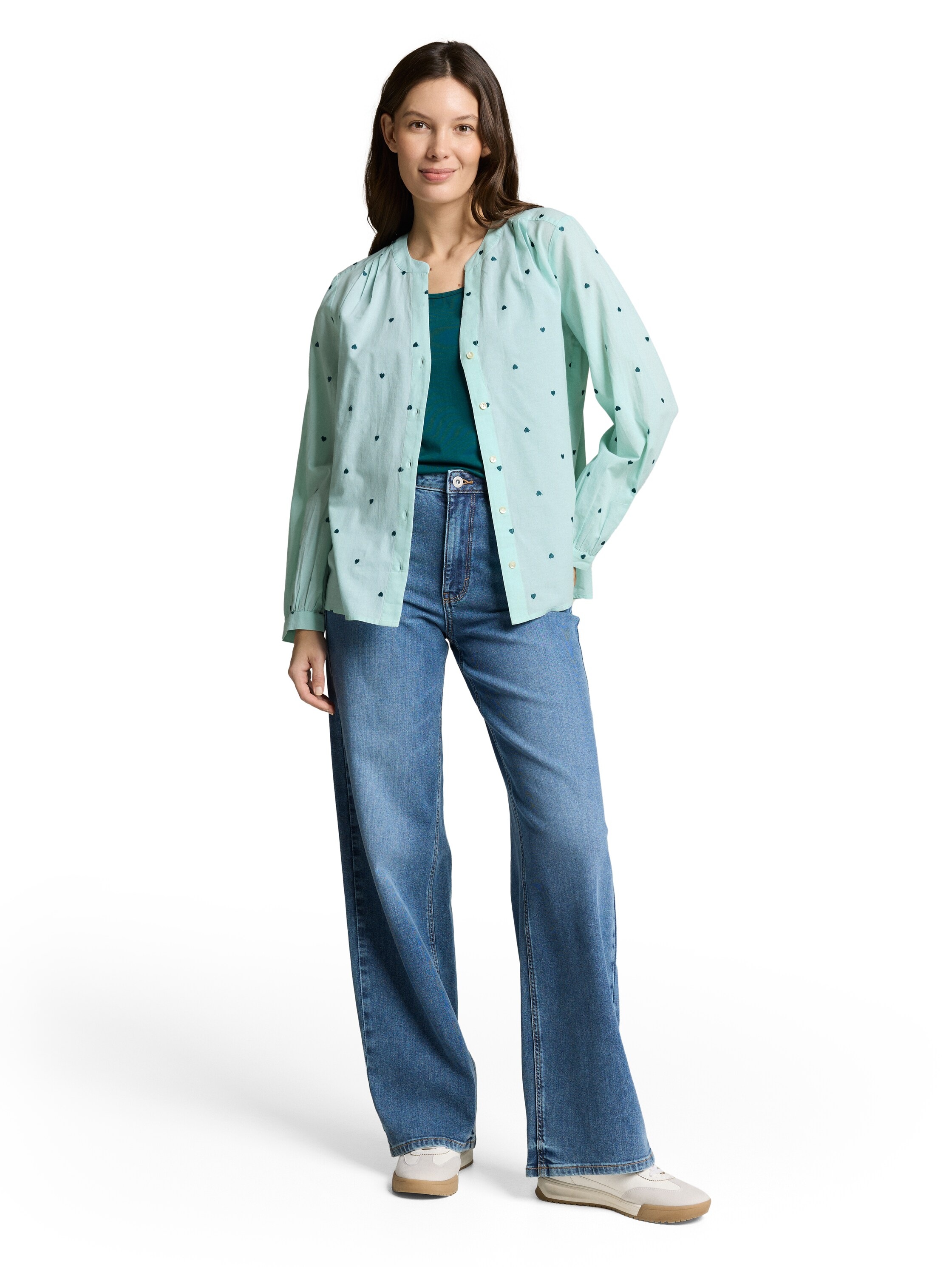 Tom Tailor Chemisier à Manches Longues 1049804 Blue Haze Heart Design 40 Femme 5
