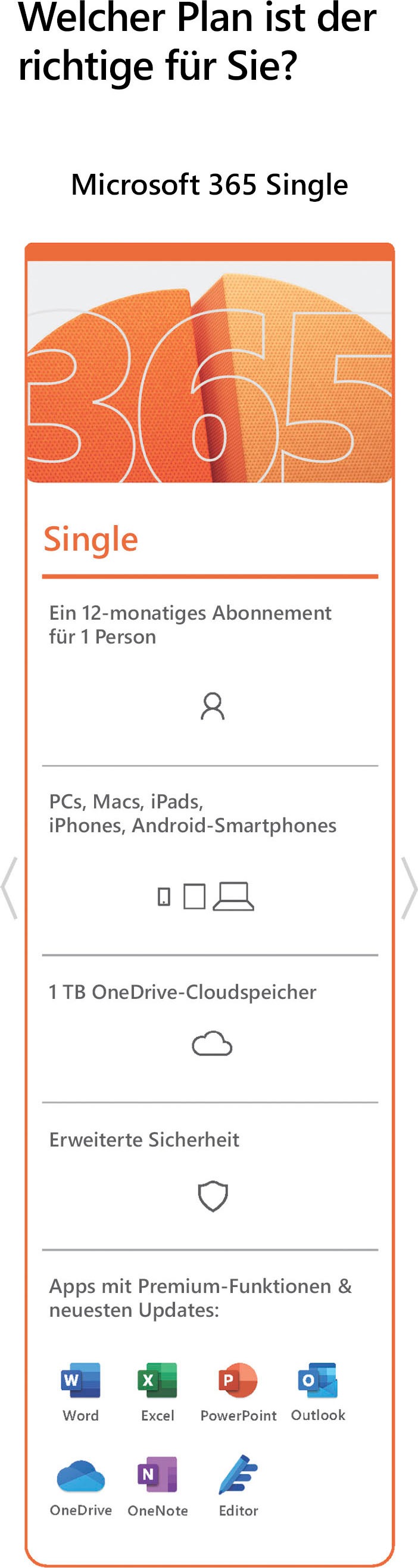 Microsoft Officeprogramm »original Microsoft 365 Single für 1 Person«, (1 St.), Premium-Office-Apps, 1 TB OneDrive Cloudspeicher, Product Key in Box