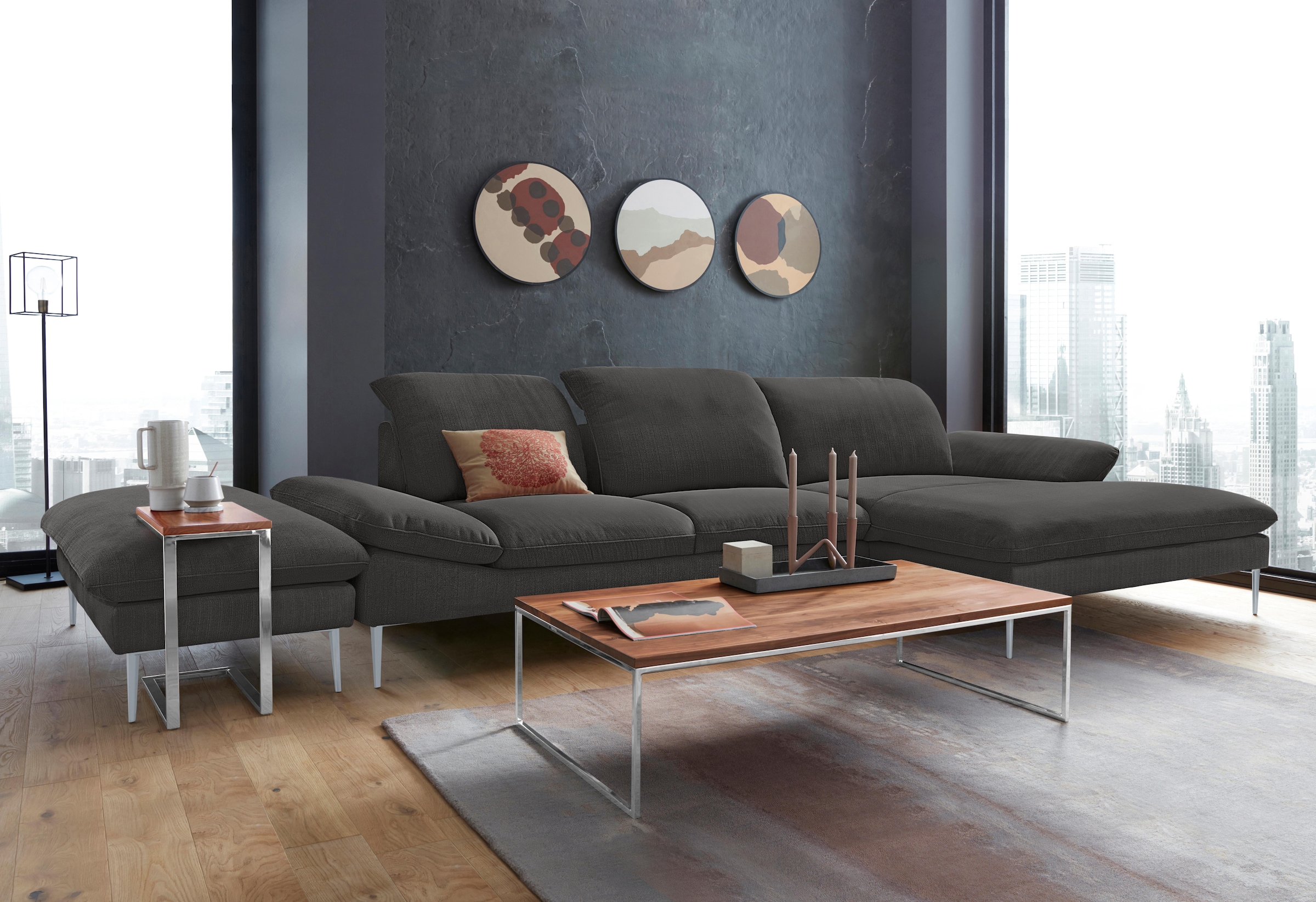 W.SCHILLIG Ecksofa »enjoy&MORE, Designsofa, bequem, zeitlos und elegant, L-Form« mit Sitztiefenverstellung, Füße silber matt, Breite 340 cm