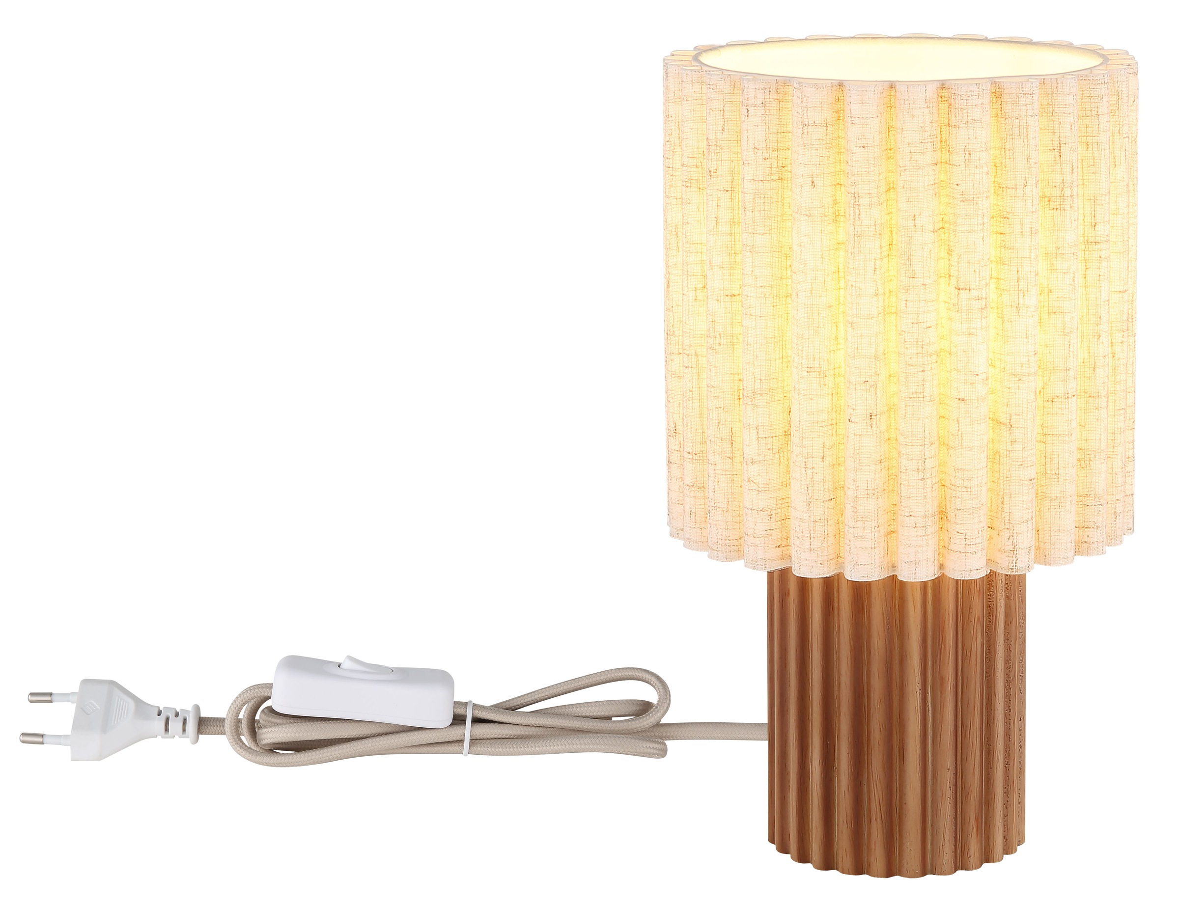 GLOBO LIGHTING Tischleuchte »JANNIE« E27 1 Stk. Holz-Tischleuchte, Leinen-Schirm, Wippschalter, E27, Ø180mm