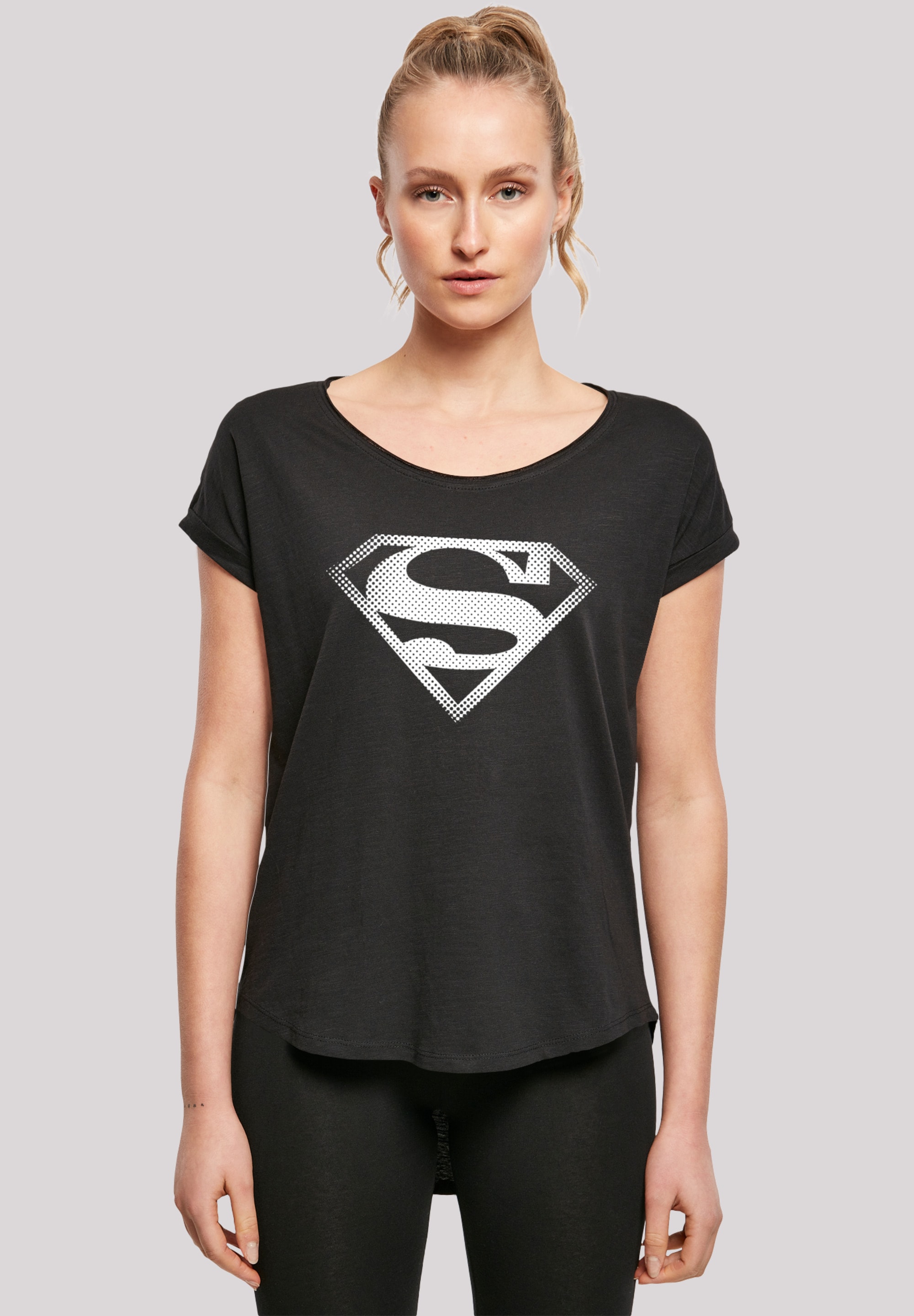 F4NT4STIC Kurzarmshirt »F4NT4STIC Damen Superman Spot Logo with Ladies Long Slub Tee«, (1 tlg.)