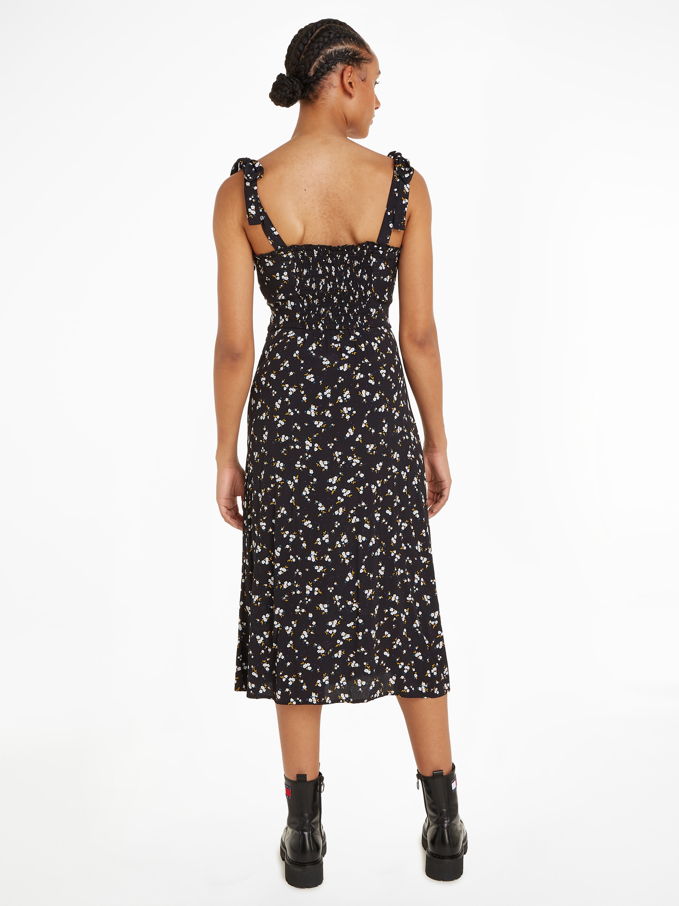 Tommy Jeans Blusenkleid »TJW MIDI FLORAL RUFFLE DRESS«, mit Tommy Jeans Flagge