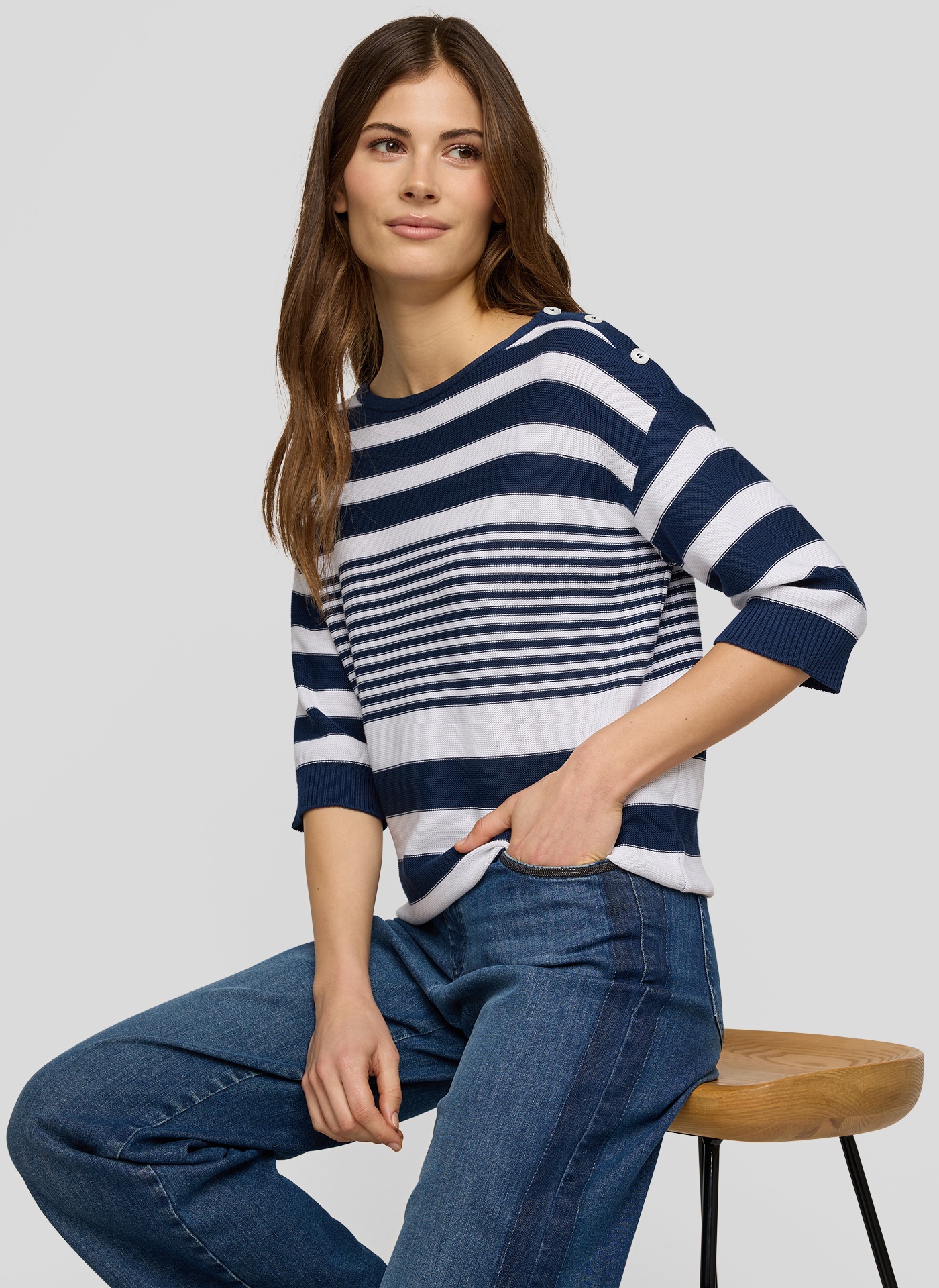 Rabe Rundhalspullover mit Streifen Muster günstig online kaufen