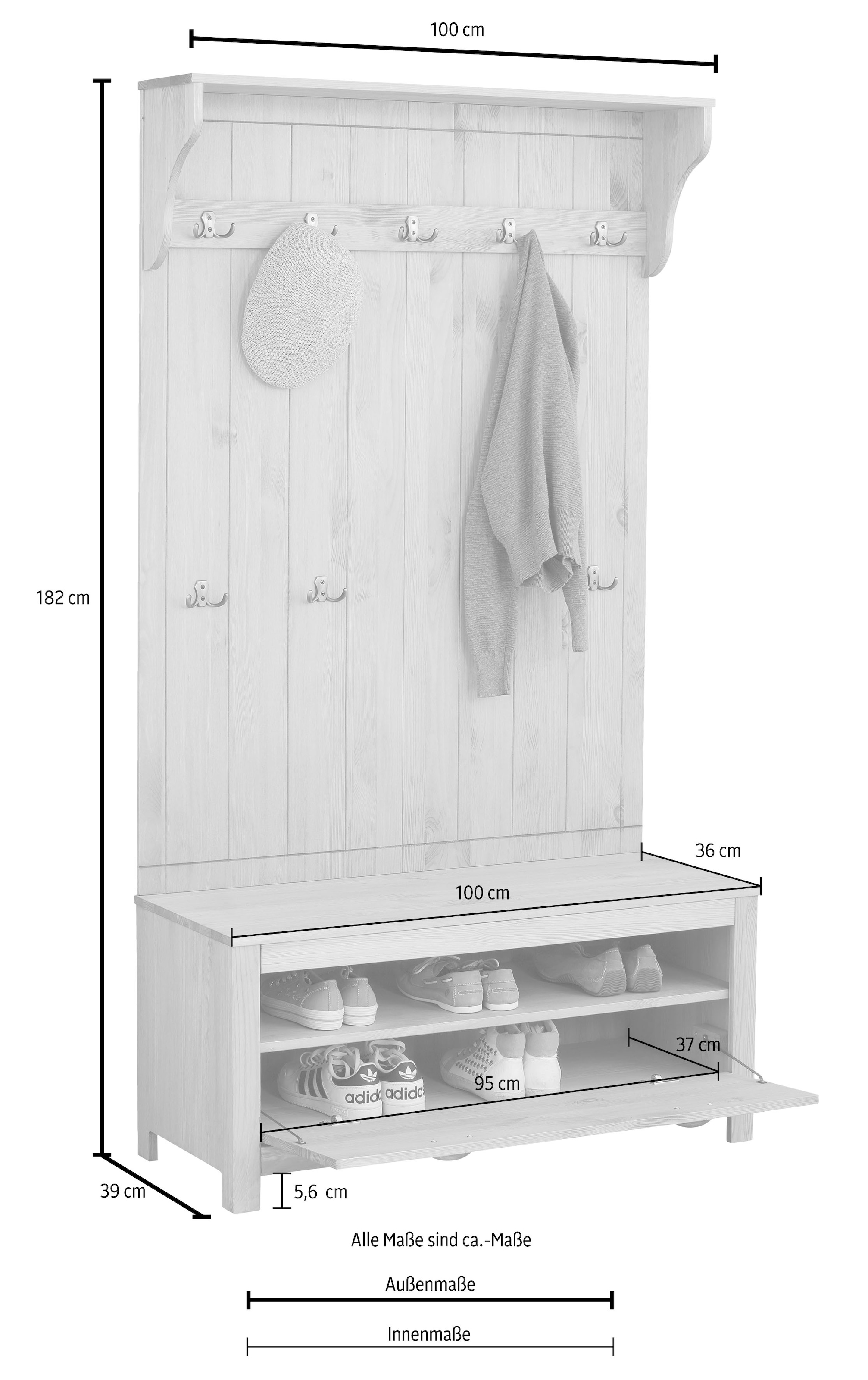 Home affaire Kompaktgarderobe »Mille«, aus Massivholz, Breite 100 cm kaufen  | BAUR