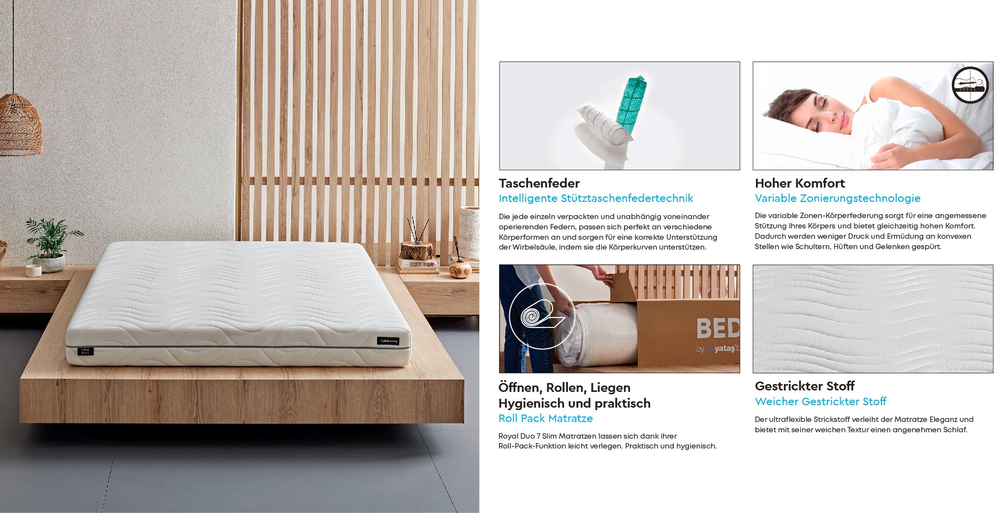 Yatas Bedding Taschenfederkernmatratze »Royal Duo 7 Slim, Matratze 90x200, 140x200 cm & weitere Größen«, 18 cm hoch, Raumgewicht: 28 kg/m³, 434 Federn, (1 St., 1-tlg.), 7-Zonen, H2 / H3, Wendematratze, ergonomisch, atmungsaktiv