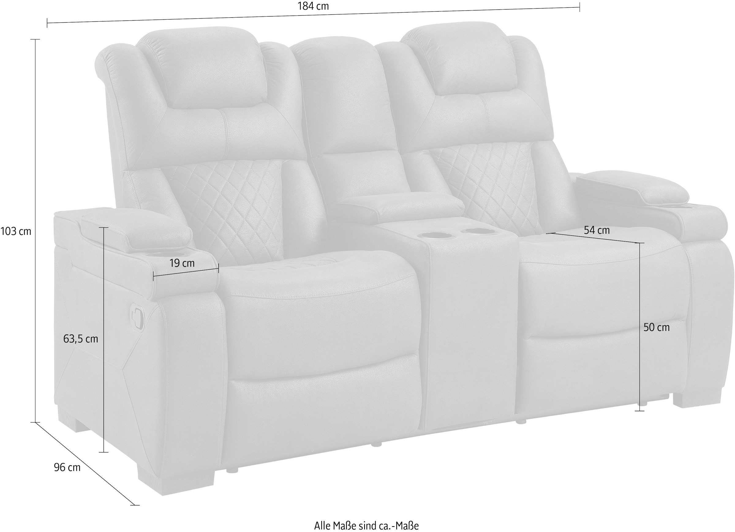 ATLANTIC home collection 2-Sitzer »Faris«, Zwei Relaxfunktionen, Mittelkosole mit Stauraum und Getränkehalter