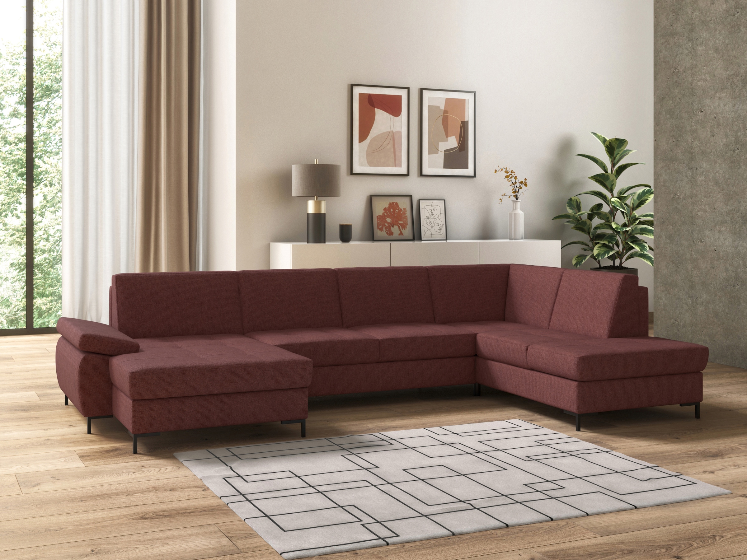DOMO collection Wohnlandschaft "Capelo, komfortabel, klare Linien zeichnen dieses Design aus, U-Form" mit Armteilverstellung, wahlweise mit Bettfunktion, Federkern