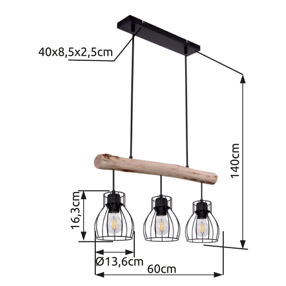 GLOBO LIGHTING Hängeleuchte »MINA« E27 1 Stk. Wohnzimmerleuchte schwarz/Holz, höhenverstellbar, E27
