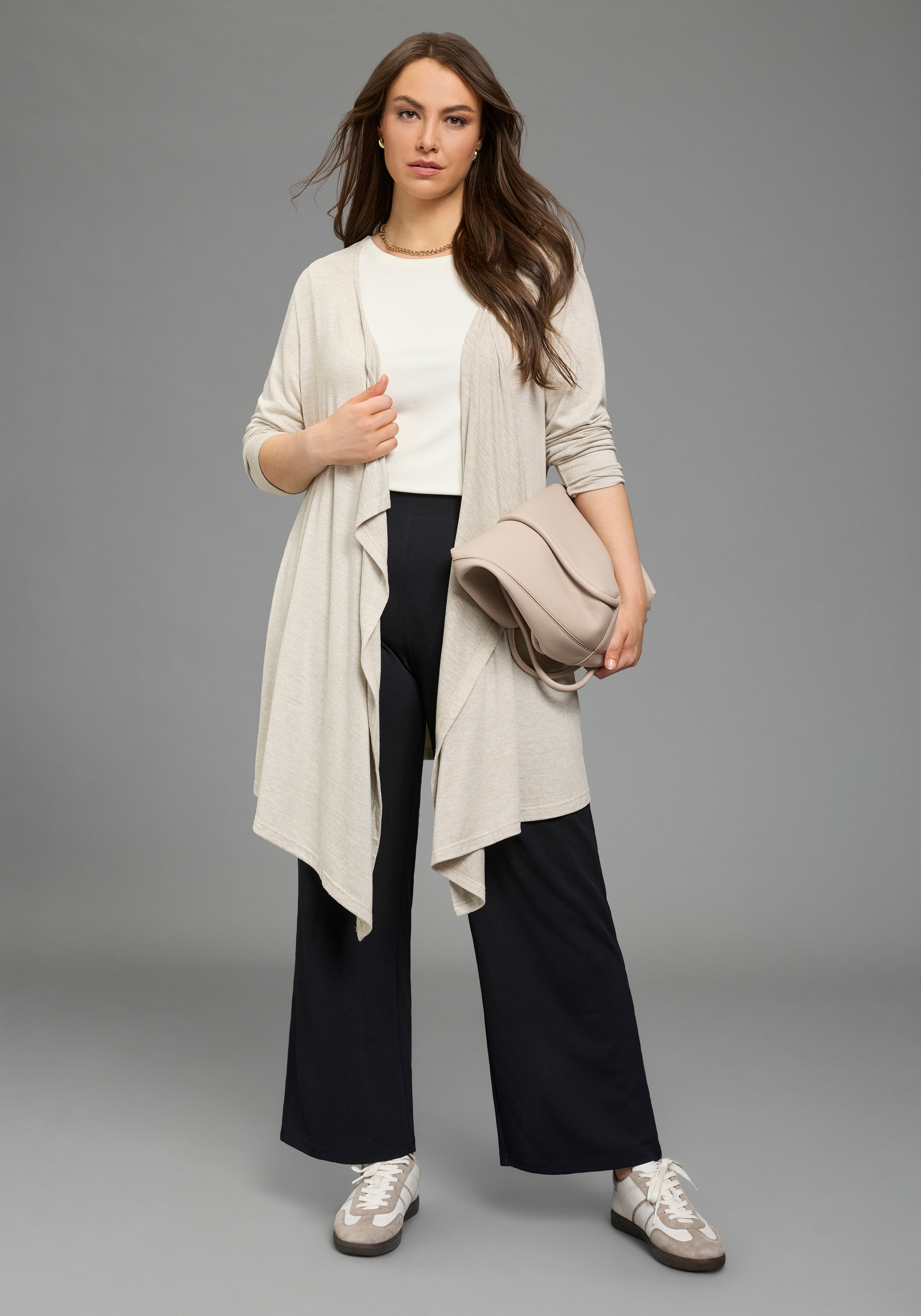 Laura Scott CURVE Strickjacke "Große Größen" mit Wasserfallausschnitt, aus angenehm weichem Viskose-Jersey