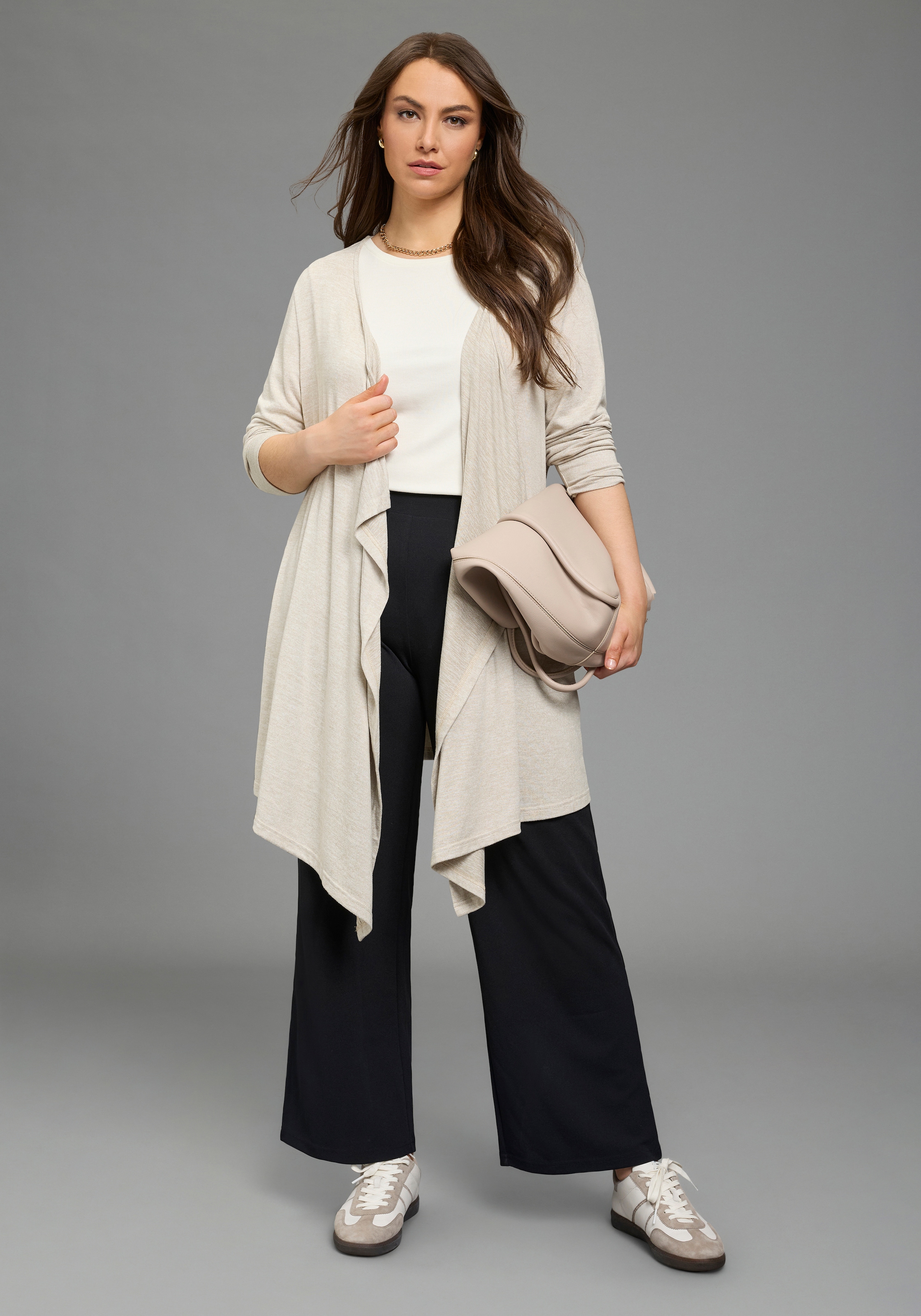 Laura Scott CURVE Strickjacke mit Wasserfallausschnitt, Langarm-Design, fig günstig online kaufen