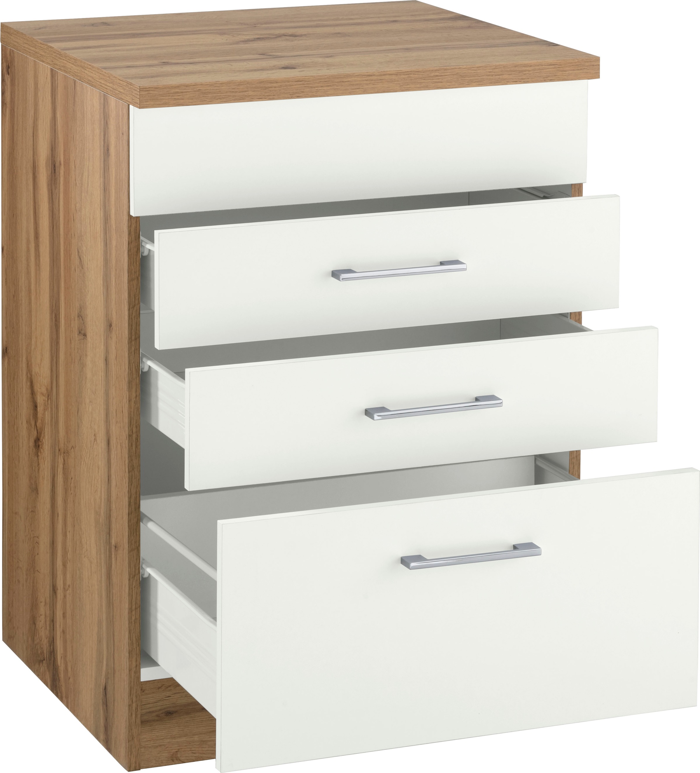 KOCHSTATION Kochfeldumbauschrank »KS-Colmar«, 60 cm, mit Metallgriff, 2 Schubkästen und 1 Auszug