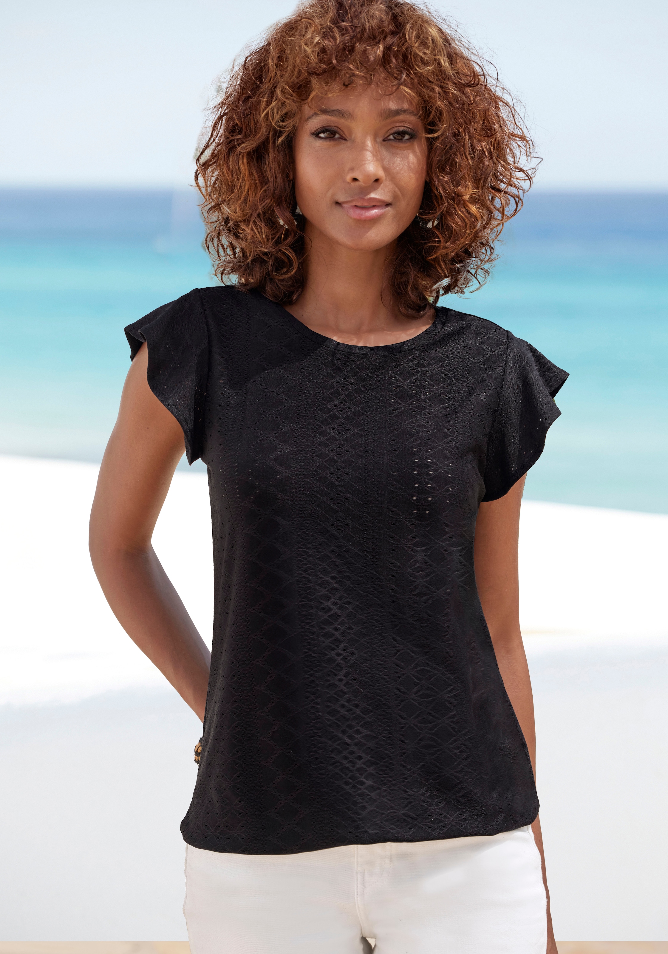Vivance Kurzarmshirt »mit Lochstickerei«, (2er-Pack), aus pflegeleichter Qualität