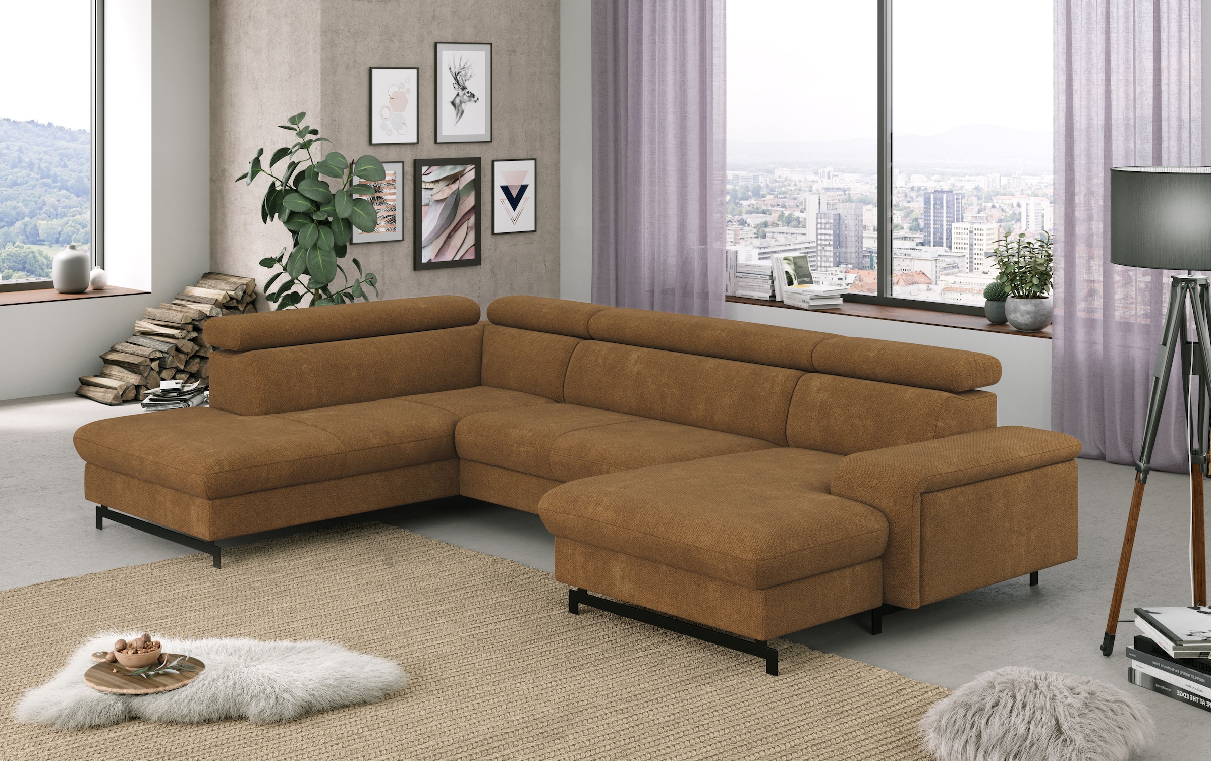 COTTA Wohnlandschaft "Emma U-Form, B: 328 cm" mit Kopfteilverstellung, optional Schlaffunktion & Bettkasten