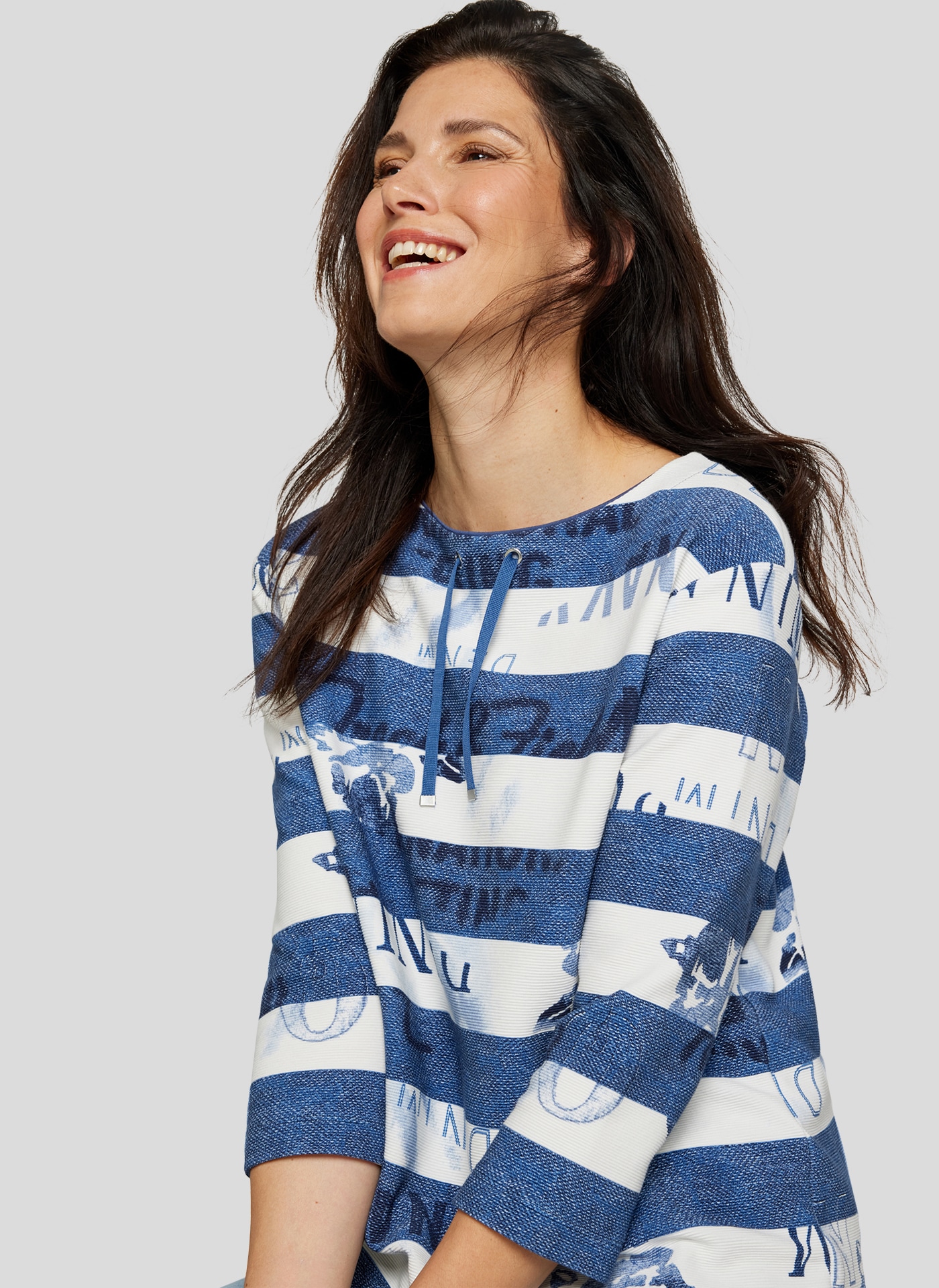 Rabe 3/4-Arm-Shirt, mit Streifenmuster und Print