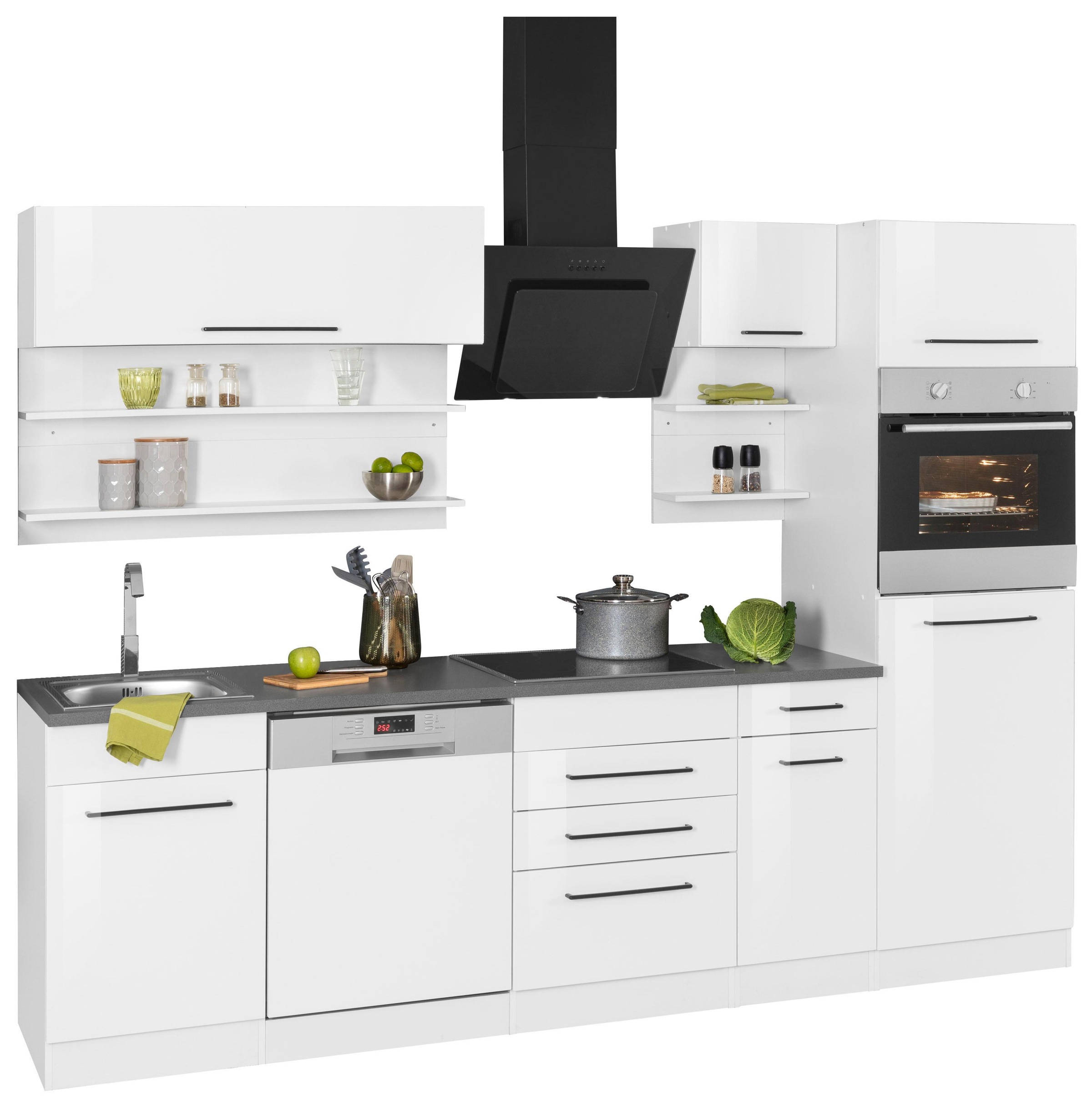 KOCHSTATION Küchenzeile »KS-Tulsa«, mit E-Geräten, Breite 270 cm, schwarze Metallgriffe, MDF Fronten