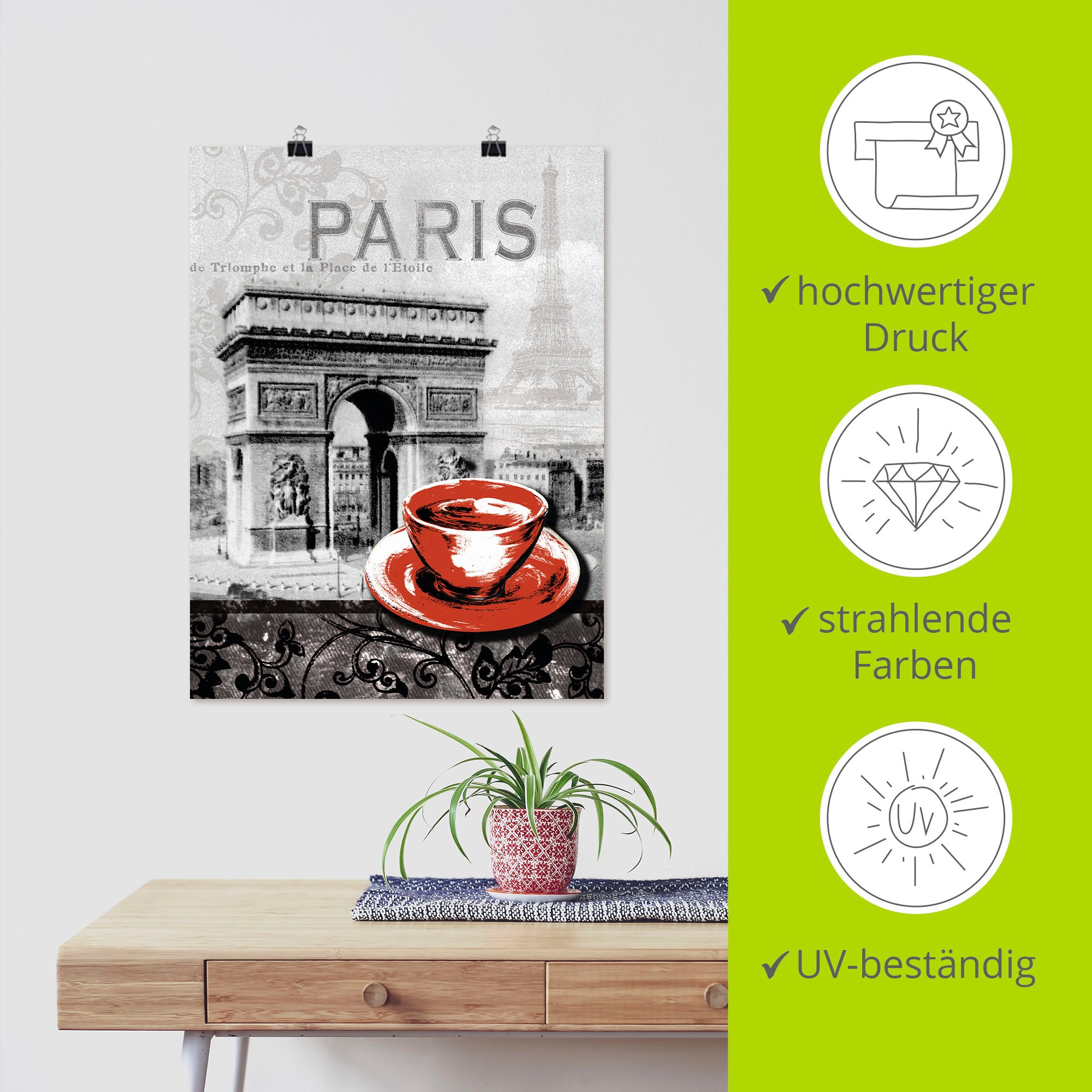 Artland Wandbild »Paris - Café au Lait - Milchkaffee«, Gebäude, (1 St.), als Alubild, Outdoorbild, Leinwandbild, Poster, Wandaufkleber