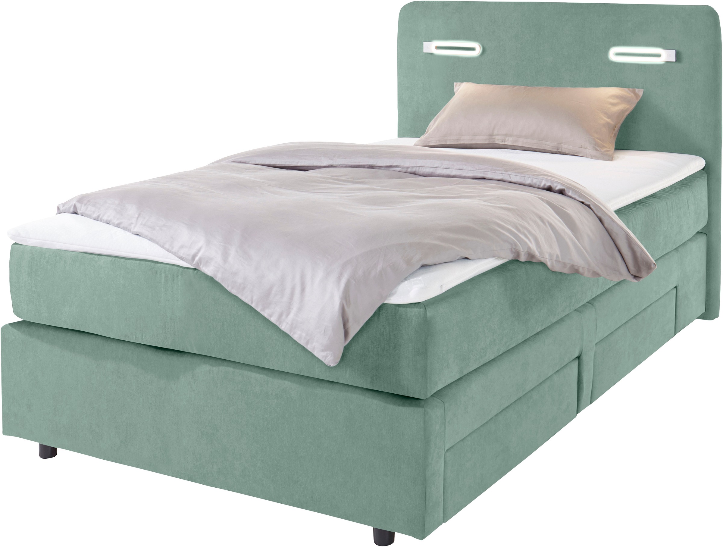 INOSIGN Boxbett »Luan«, Schubkästen, LED-Beleuchtung und Topper, in Breite 120 cm und 180 cm