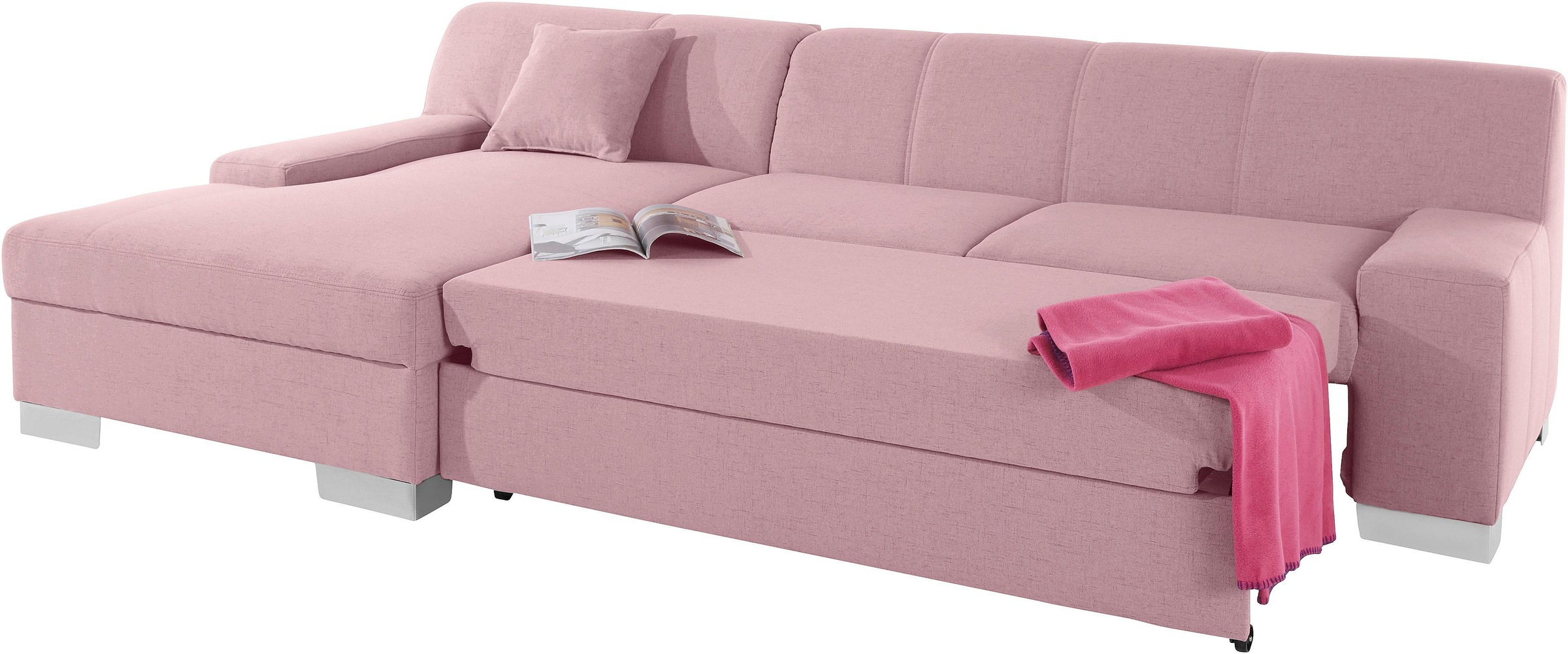 DOMO collection Ecksofa »Bero, elegant und zeitlos, flache Armlehnen, L-Form«, fester Sitzkomfort, wahlweise mit Bettfunktion