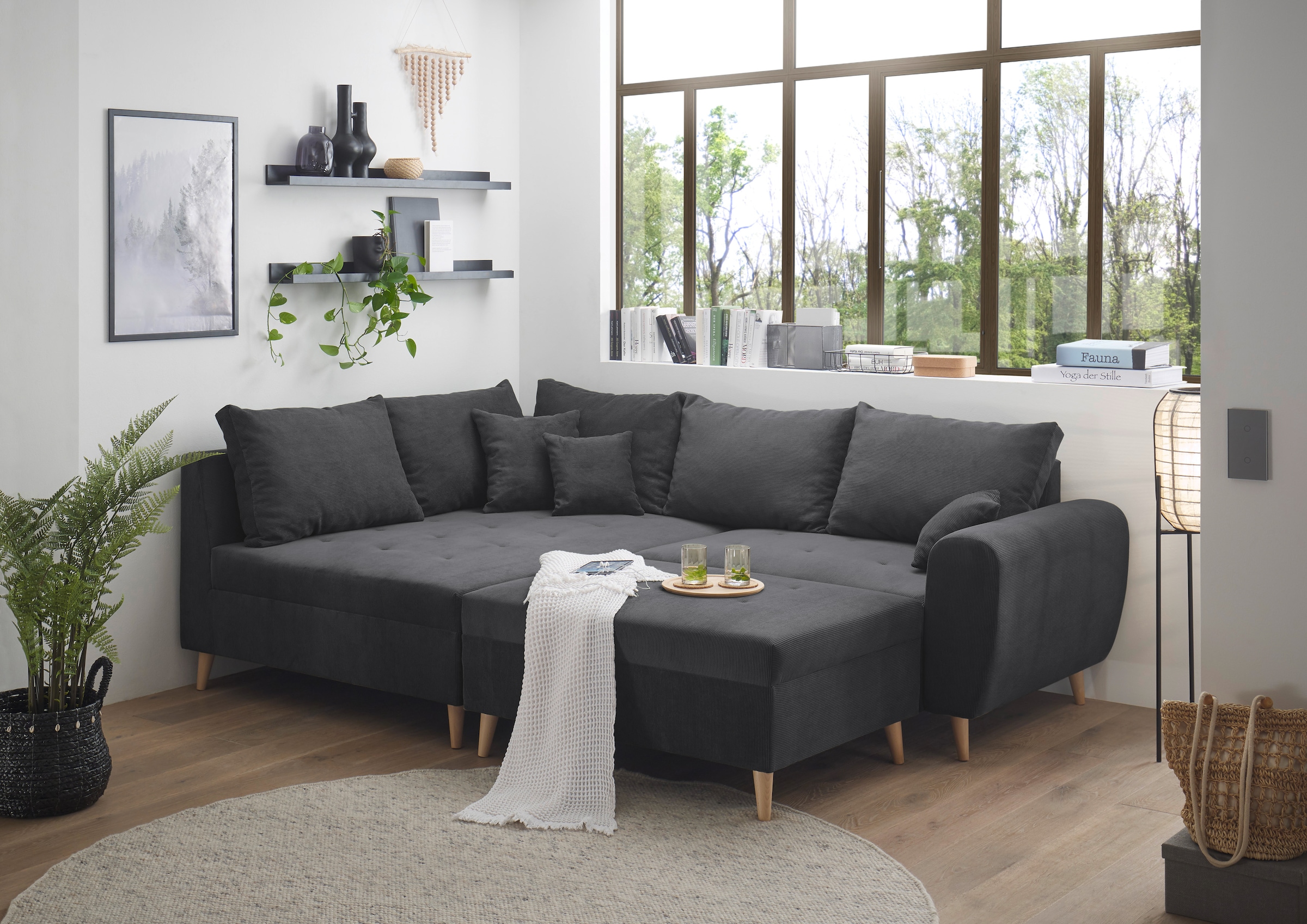 ED EXCITING DESIGN Ecksofa »Calanda L-Form«, mit Hocker, frei im Raum stellbar, Rücken- und Zierkissen