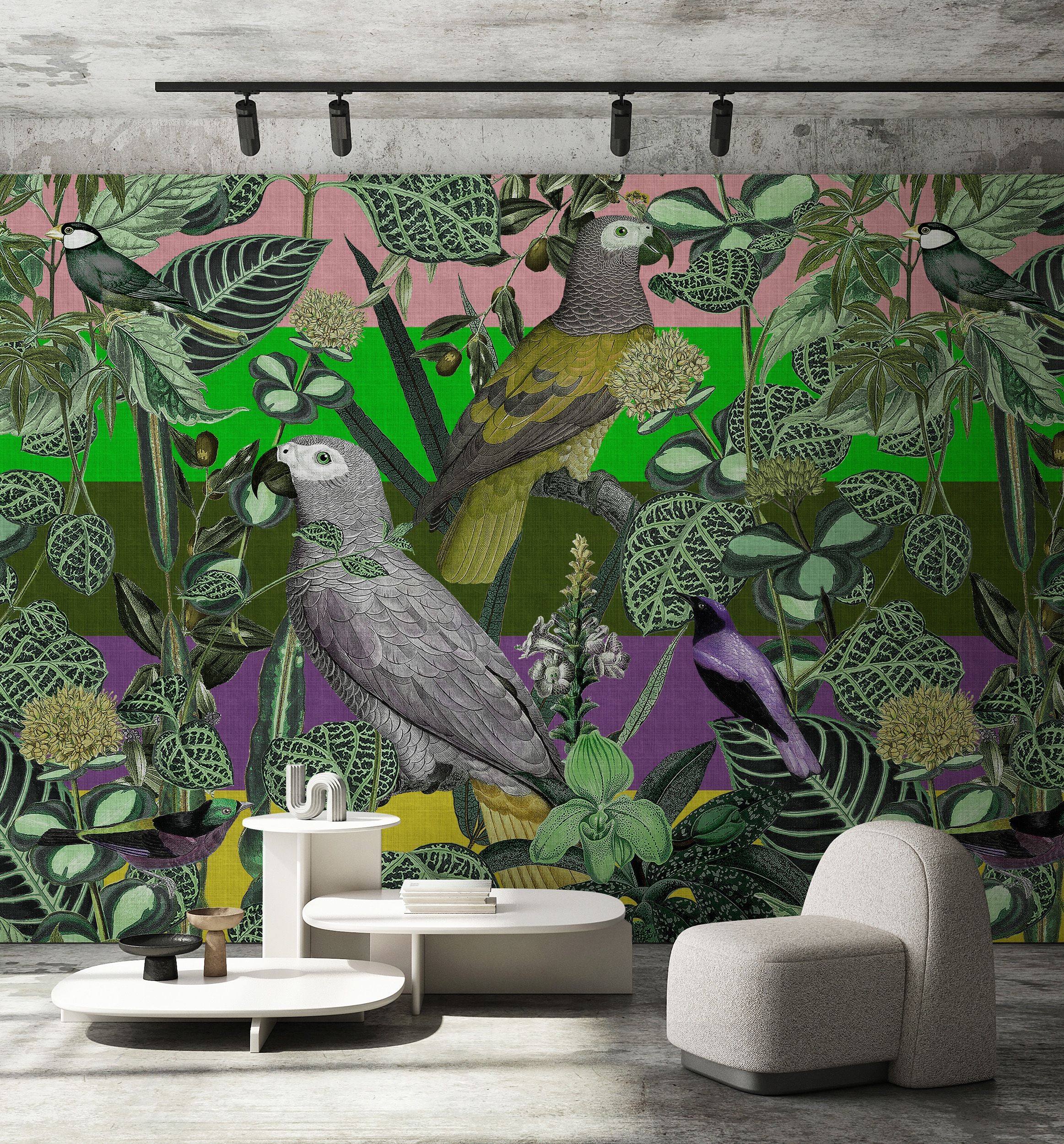 living walls Vliestapete "Papageien-Tapete Bunt – Exotische Mustertapete" matt glatt
