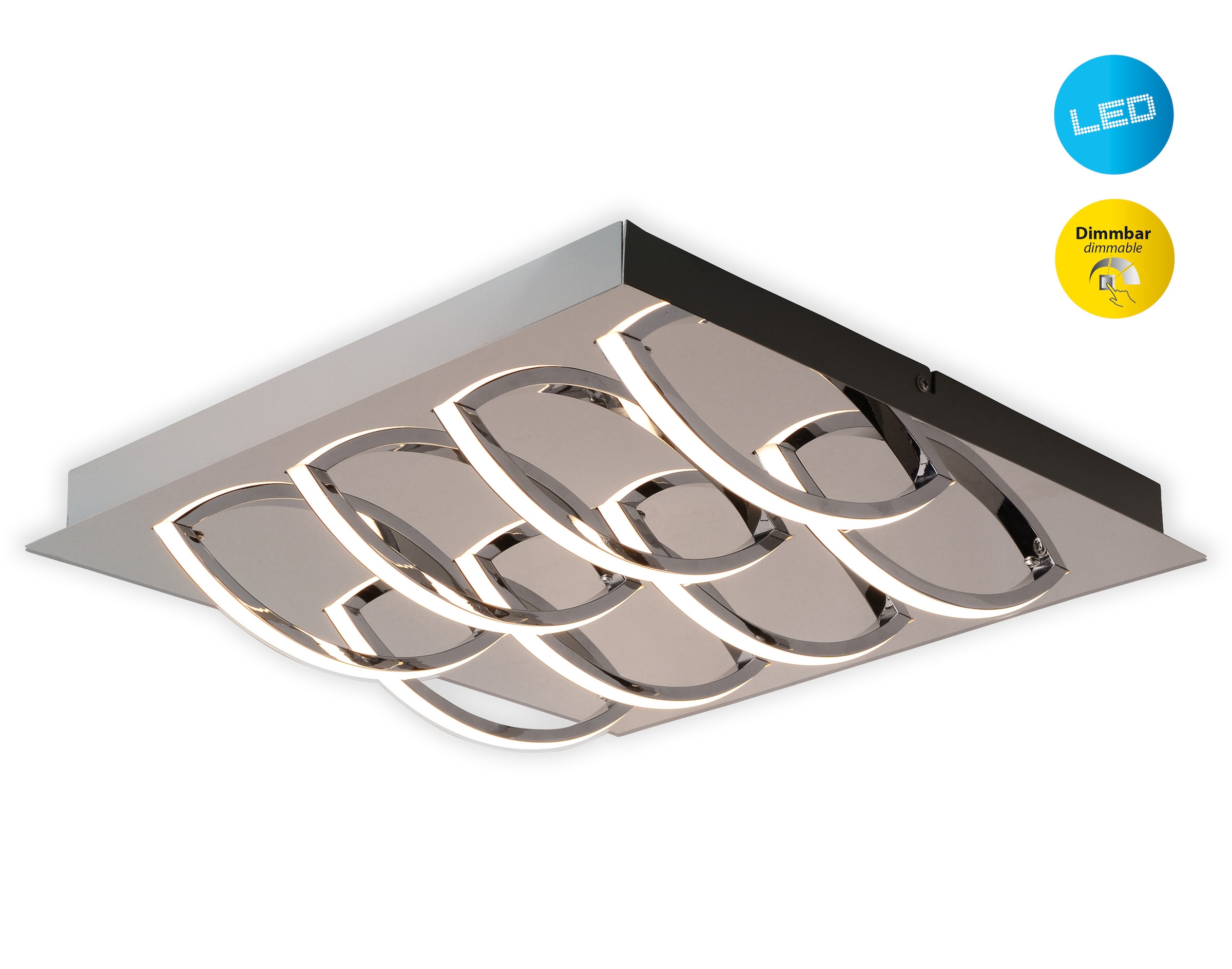 näve LED Deckenleuchte »Manchester« LED-Modul 1 Stk. Warmweiß 3 Stufen dimmbar per Wandschalter, chrom, opal, Lichtfarbe warmweiß