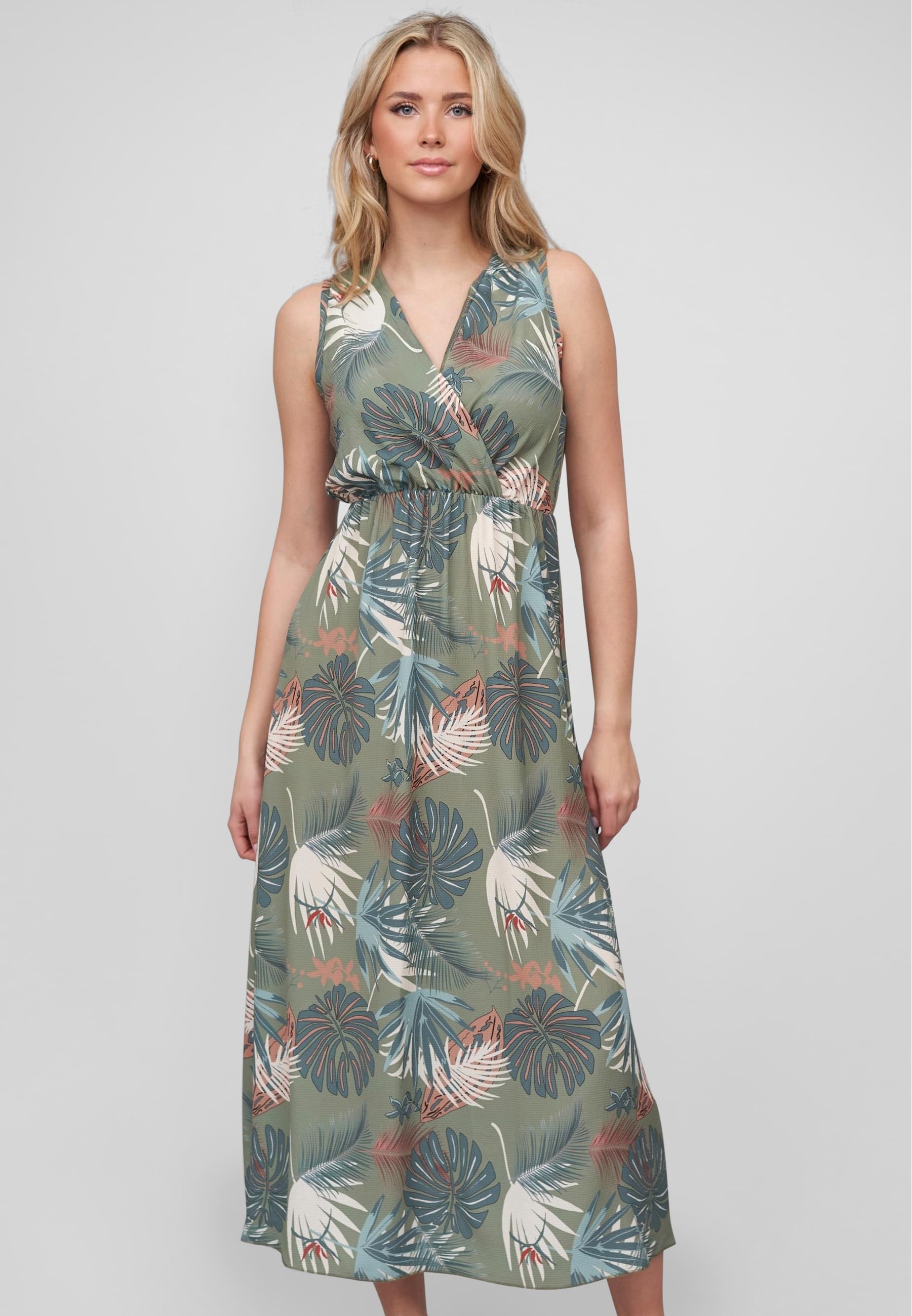 CLOUD 5IVE Shirtkleid »CLOUD 5IVE Maxi Kleid in Wickeloptik mit Tropical All Over Print« 1 Stk. tlg.