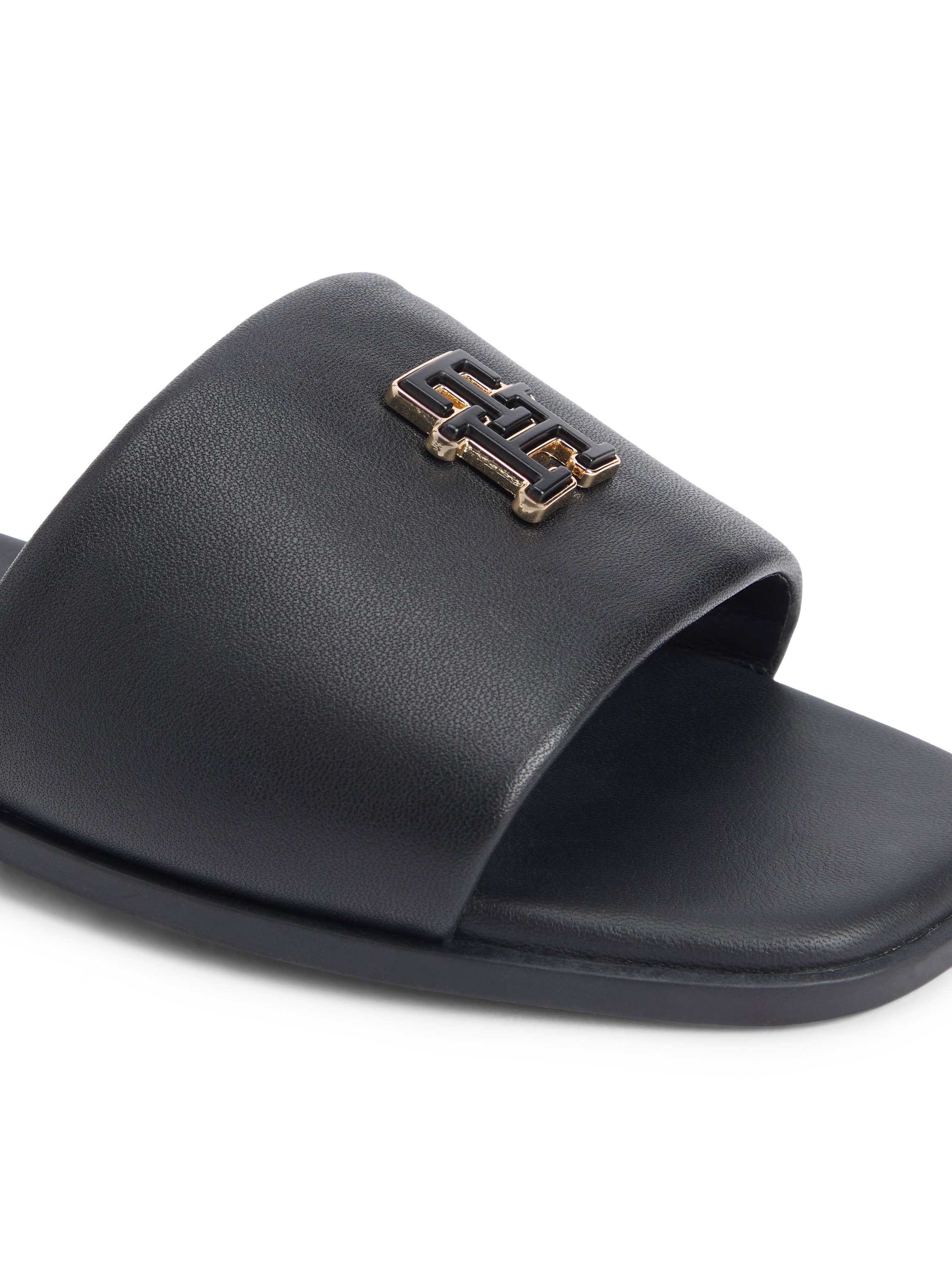 Tommy Hilfiger Pantolette »TH LOGO HARDWARE LEATHER MULE«  , Blockabsatz, Sommerschuh, Schlupfschuh mit stylischem Logoemblem