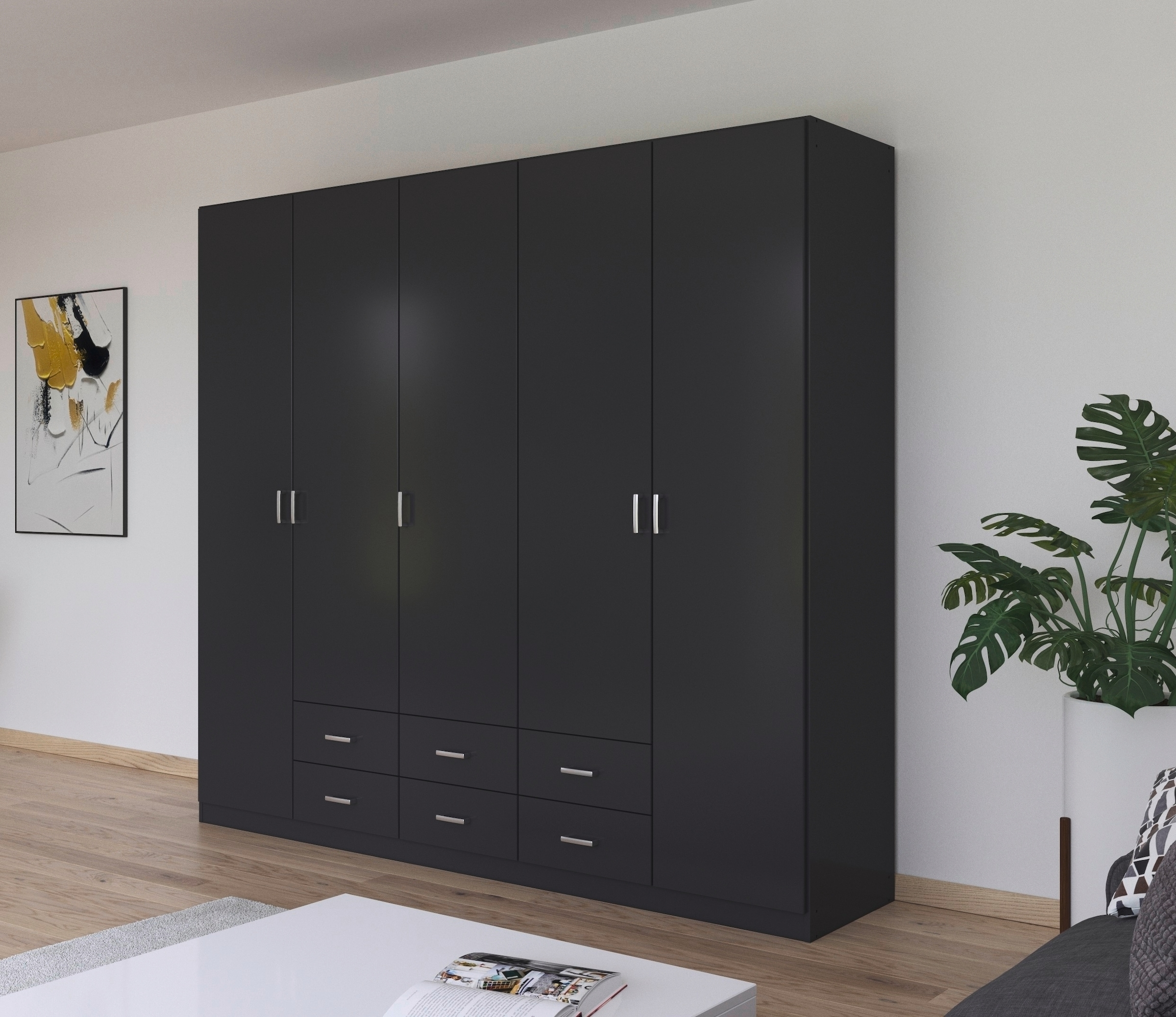 rauch Drehtürenschrank "Kleiderschrank Garderobe GAMMA Breiten 226 cm" in 3 Ausstattungen BASIC/CLASSIC/PREMIUM (inkl. SOFT-CLOSE-Funktion), mit Schubladen, verschiedene Griff-Varianten TOPSELLER MADE IN GERMANY