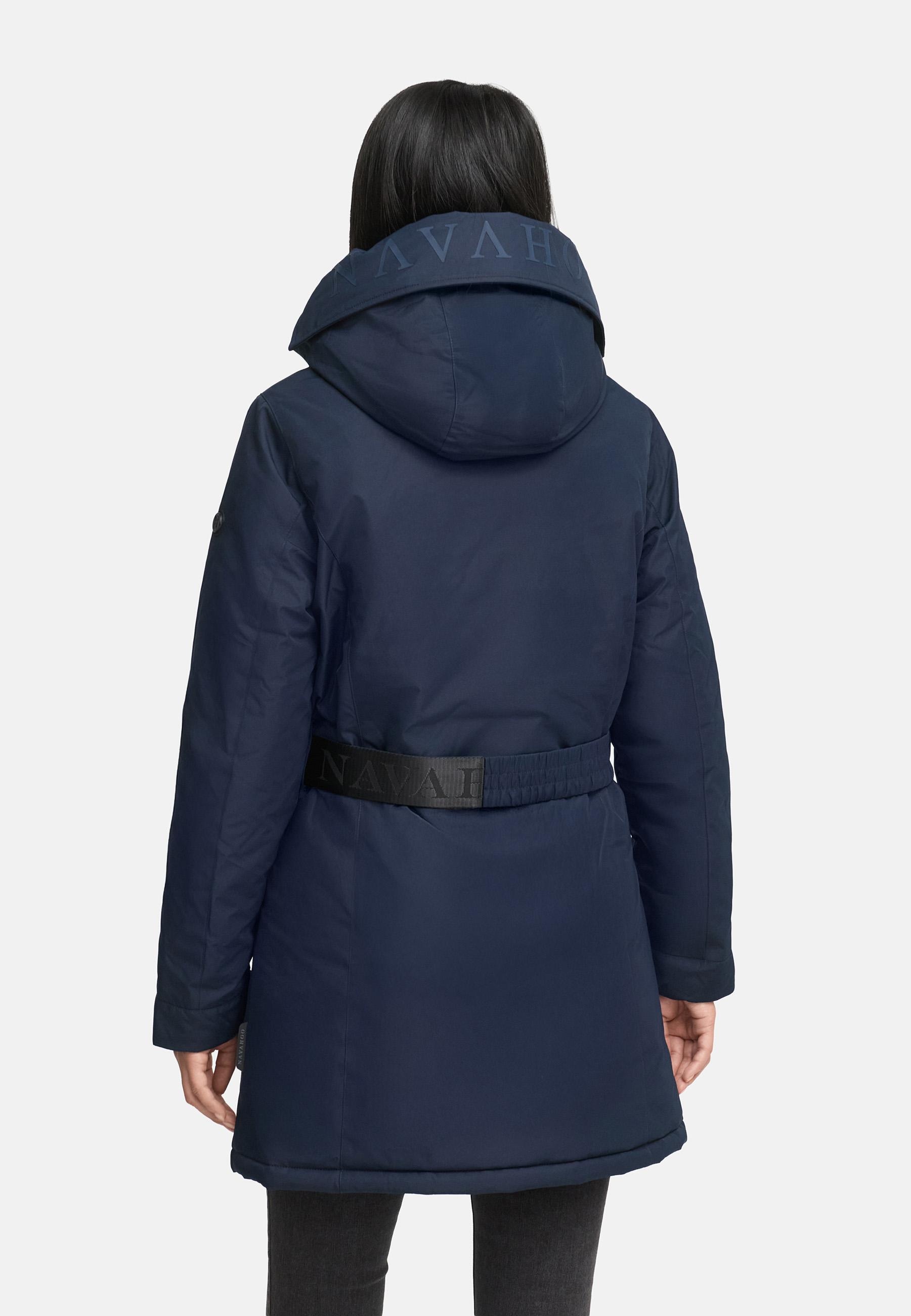 Navahoo Wintermantel »Frostkuss 14«, Warmer Damen Mantel mit abnehmbarer Kapuze und Taillengürtel