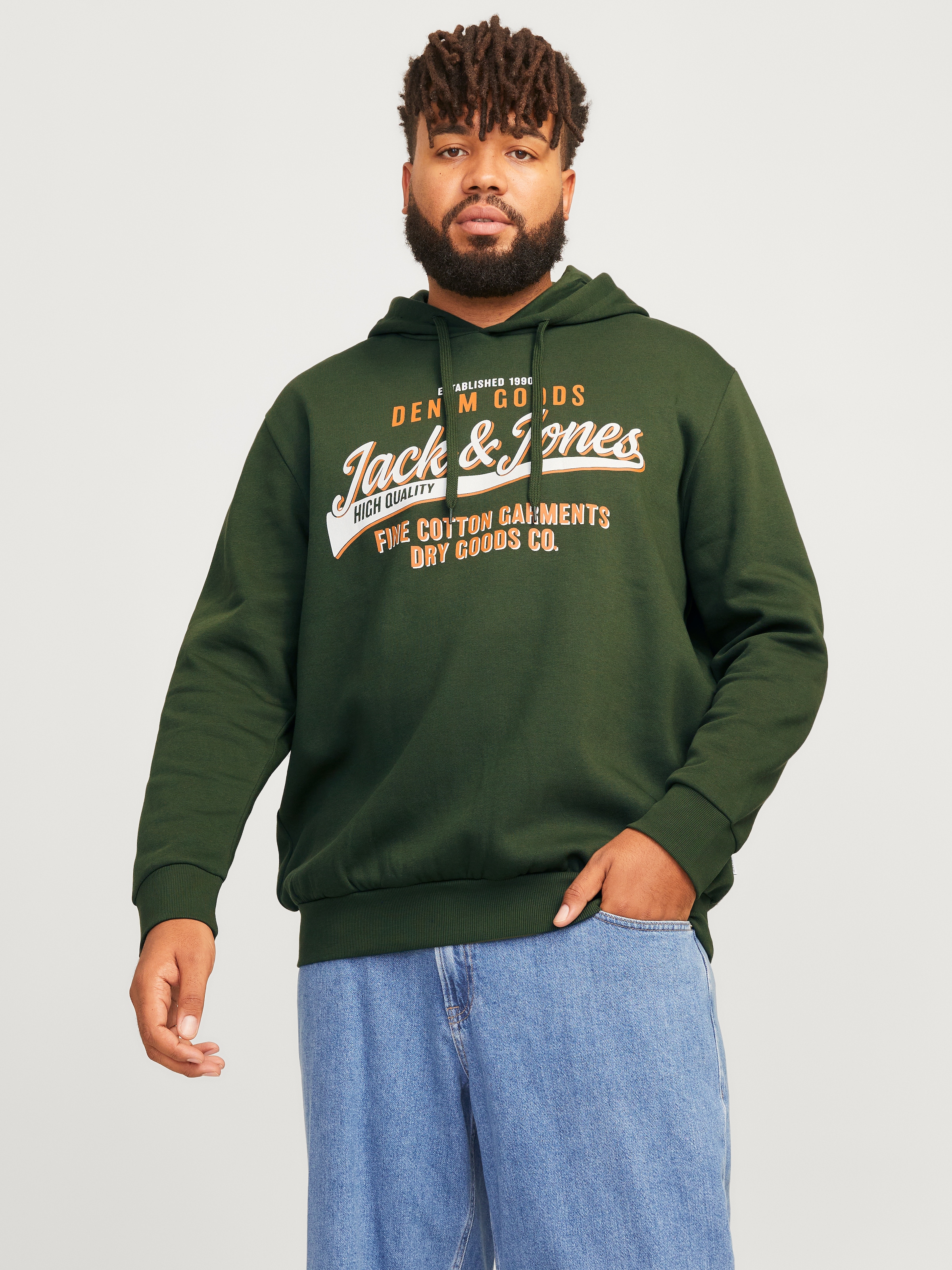 Jack & Jones PlusSize Hoodie "JJELOGO SWEAT HOOD 2 COL 24/25 NOOS PLS", mit Logo Frontprint