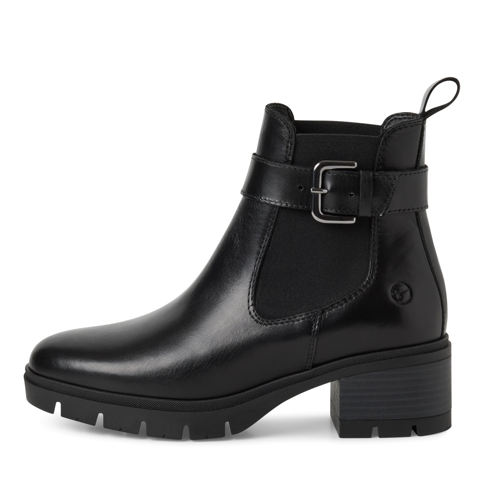 Tamaris Chelseaboots, Blockabsatz, Stiefelette, Schlupfboots mit Ziernschnalle