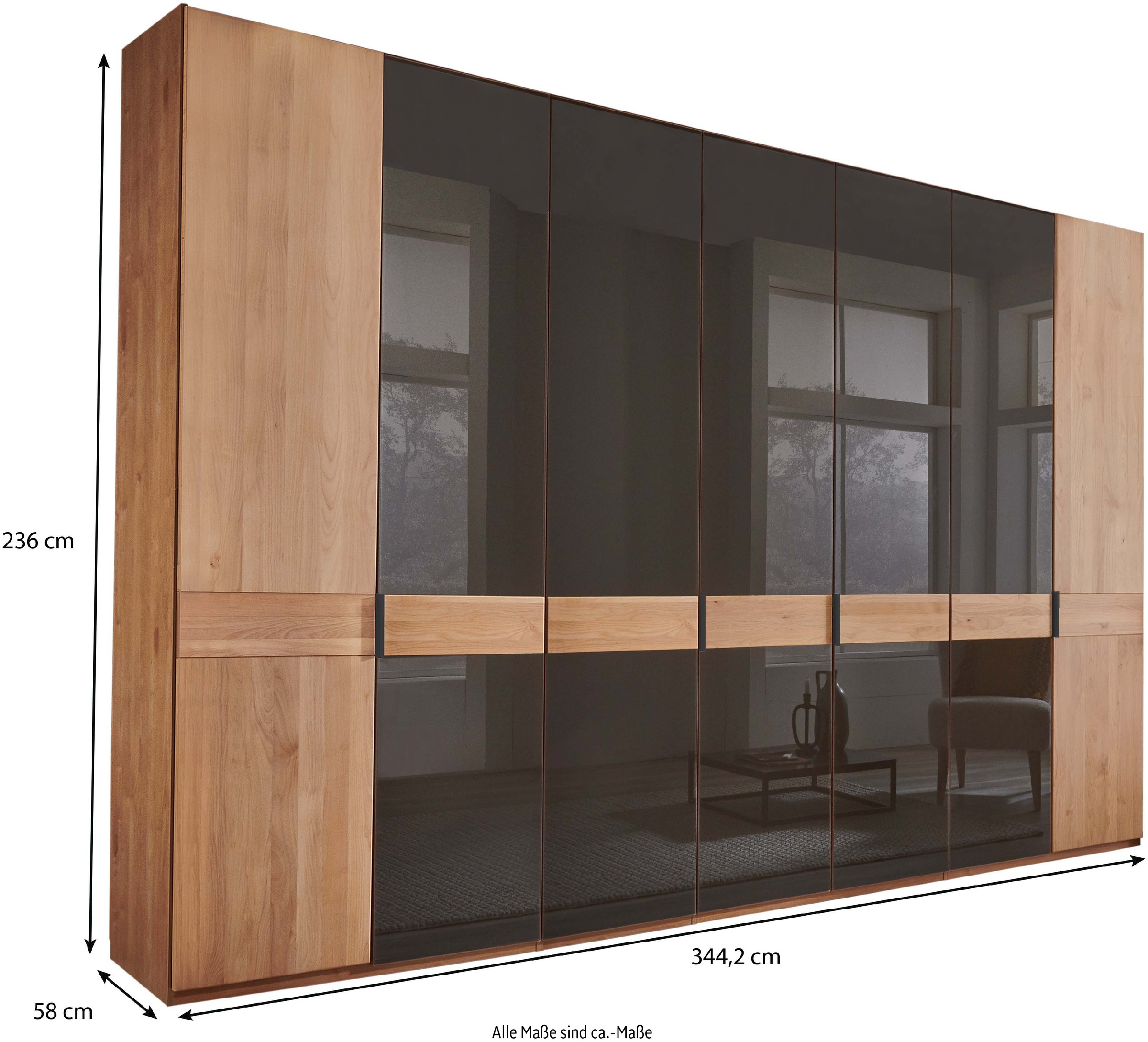 WIEMANN Drehtürenschrank »Cardiff, Massivholztüren in Kombination mit Glas- oder Spiegeltüren«, (4 Breiten, 2 Höhen 216/236cm auswählbar), hochwertiges Design in langlebiger Qualität, viel Stauraum