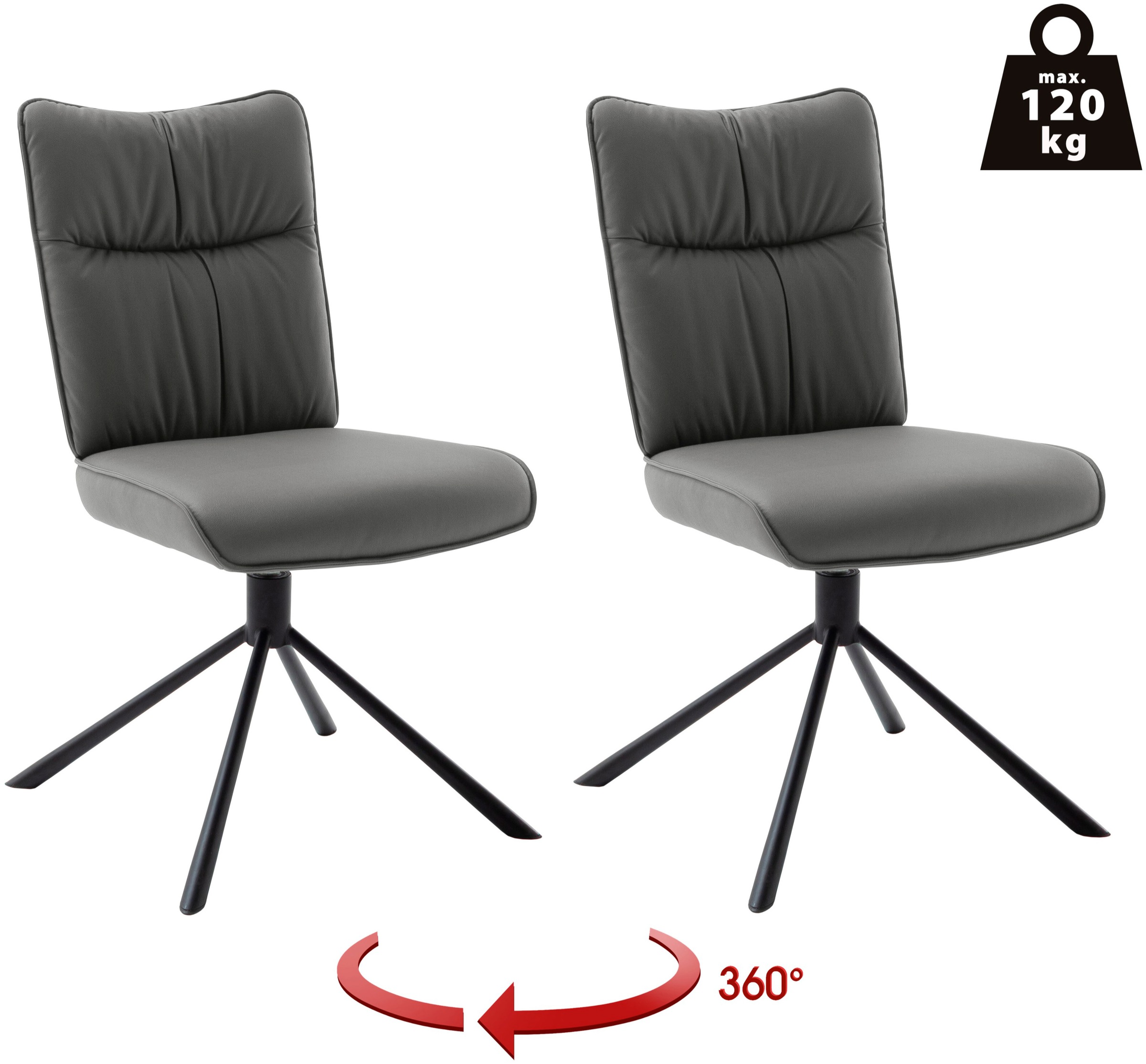 MCA furniture 4-Fußstuhl »MARIN Esszimmerstuhl (2er Set) - Stuhl«, (Set), 2 St., Microfaser, 360° drehbar, Metall schwarz, beweglichen Rücken, belastbar 120 kg