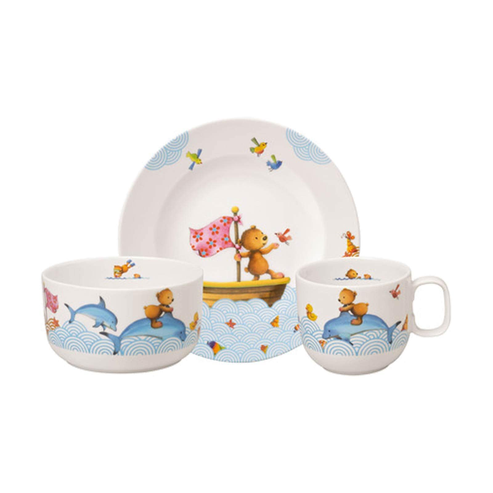 Villeroy & Boch Kindergeschirr-Set "Kindergeschirr Happy as a Bear 3er Set bunt" Spülmaschinenfest, Mikrowellensicher