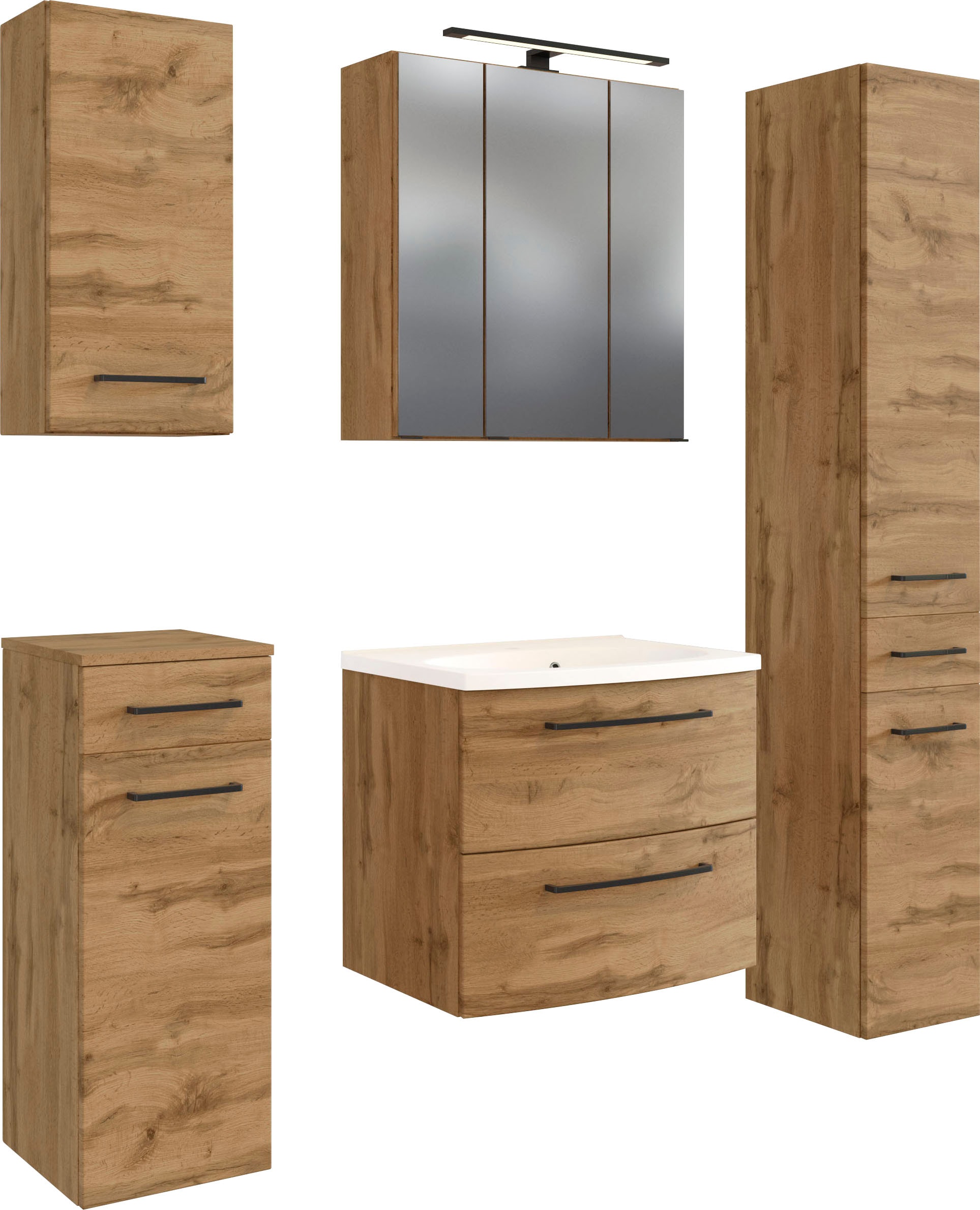 welltime Badmöbel-Set "Chicago" Spiegelschrank, Waschtisch, Hängeschrank, U günstig online kaufen