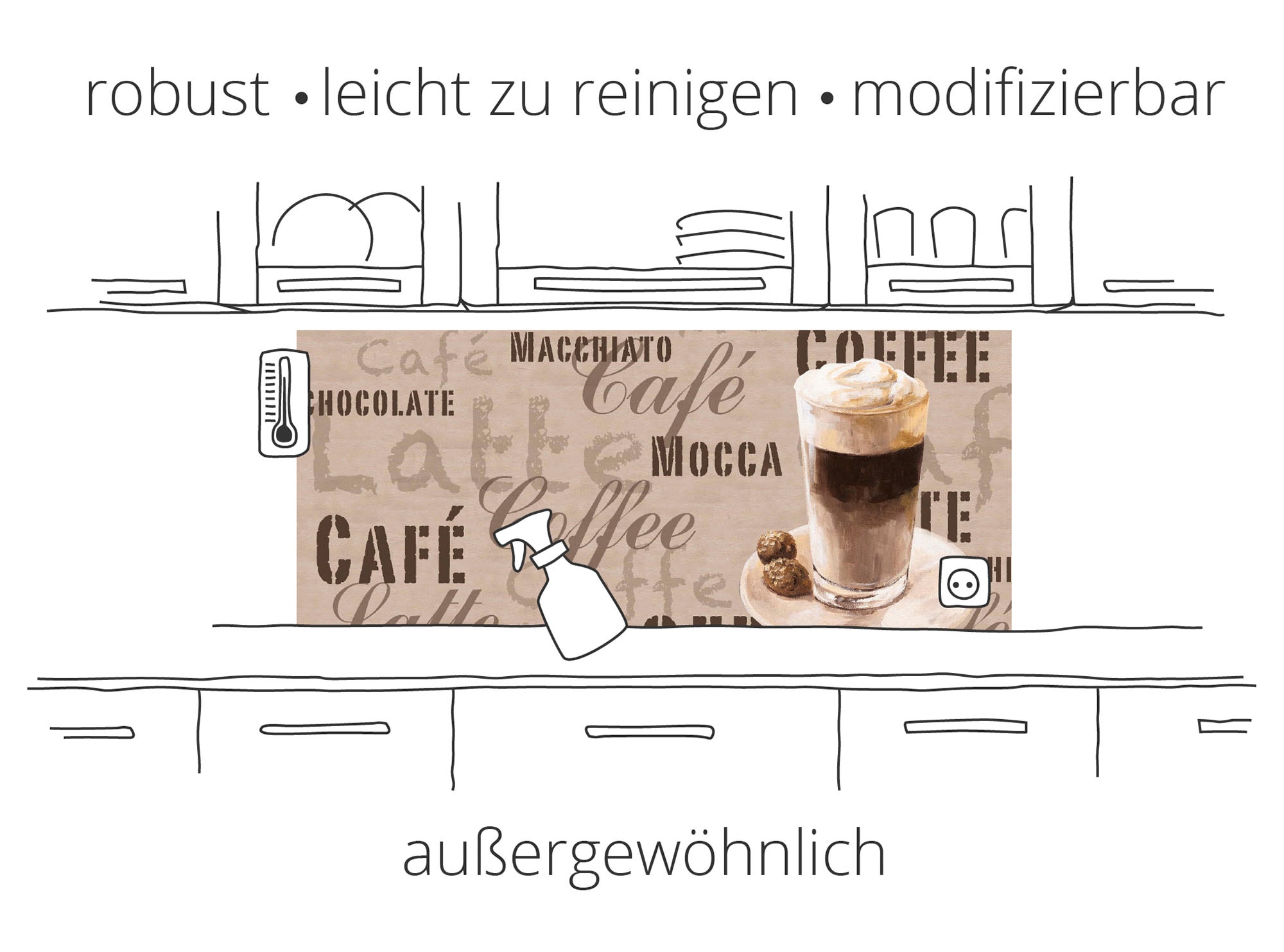 Artland Küchenrückwand »Kaffee. Designelemente auf einer Tafel«, (1 tlg.), Alu Spritzschutz mit Klebeband, einfache Montage