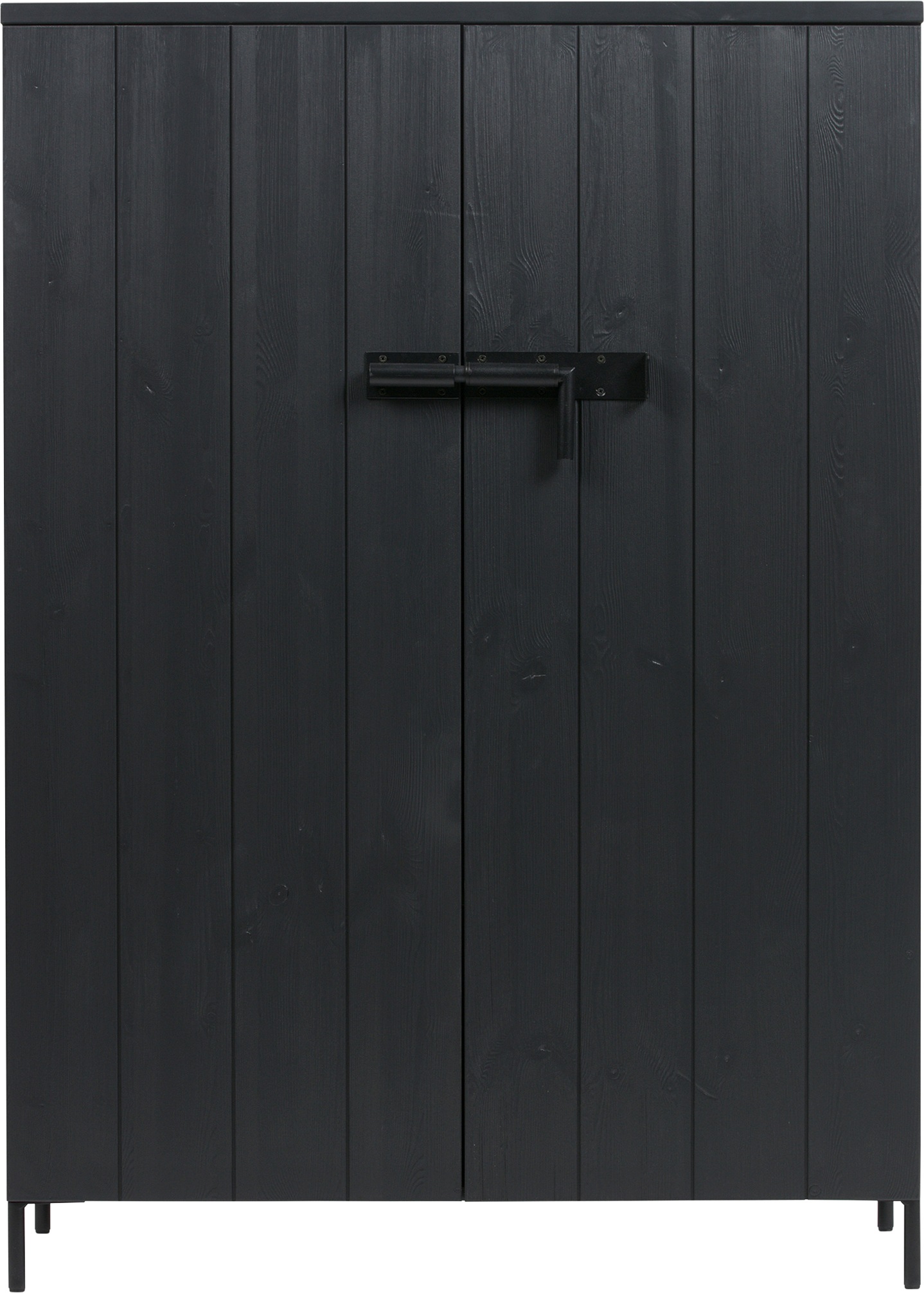 WOOOD Highboard "Bruut Kiefernholz gebürstet mit Metallbeinen, H 141 x B 100 x T 42 cm" Sichtbare Maserung, Metallverschlüsse, Schutzlackiert, pfleigleicht