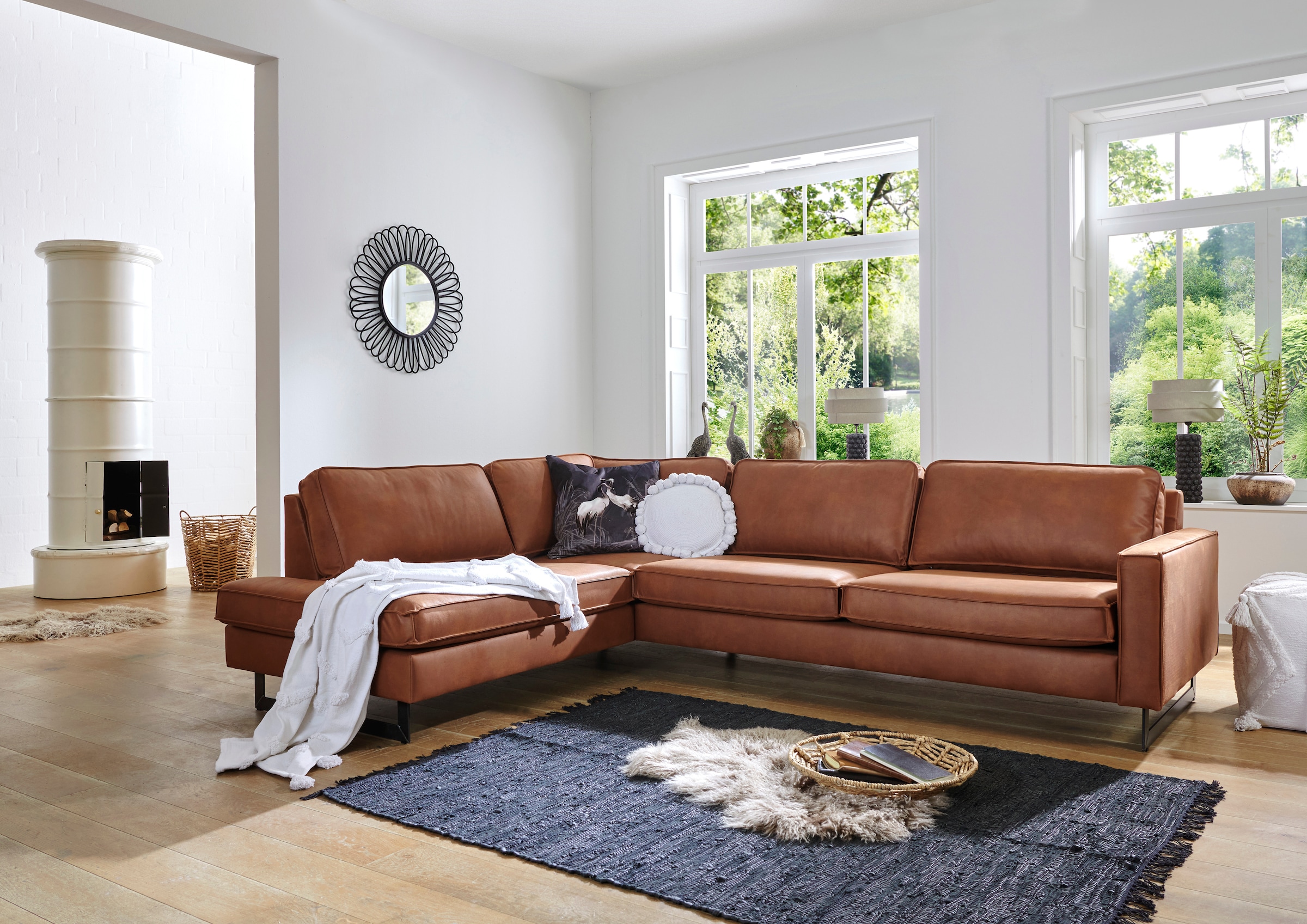 Places of Style Ecksofa »Pinto, 290 cm, Ottomane links / rechts«, Cord, Feincord, Luxus-Microfaser Leder und Chenille