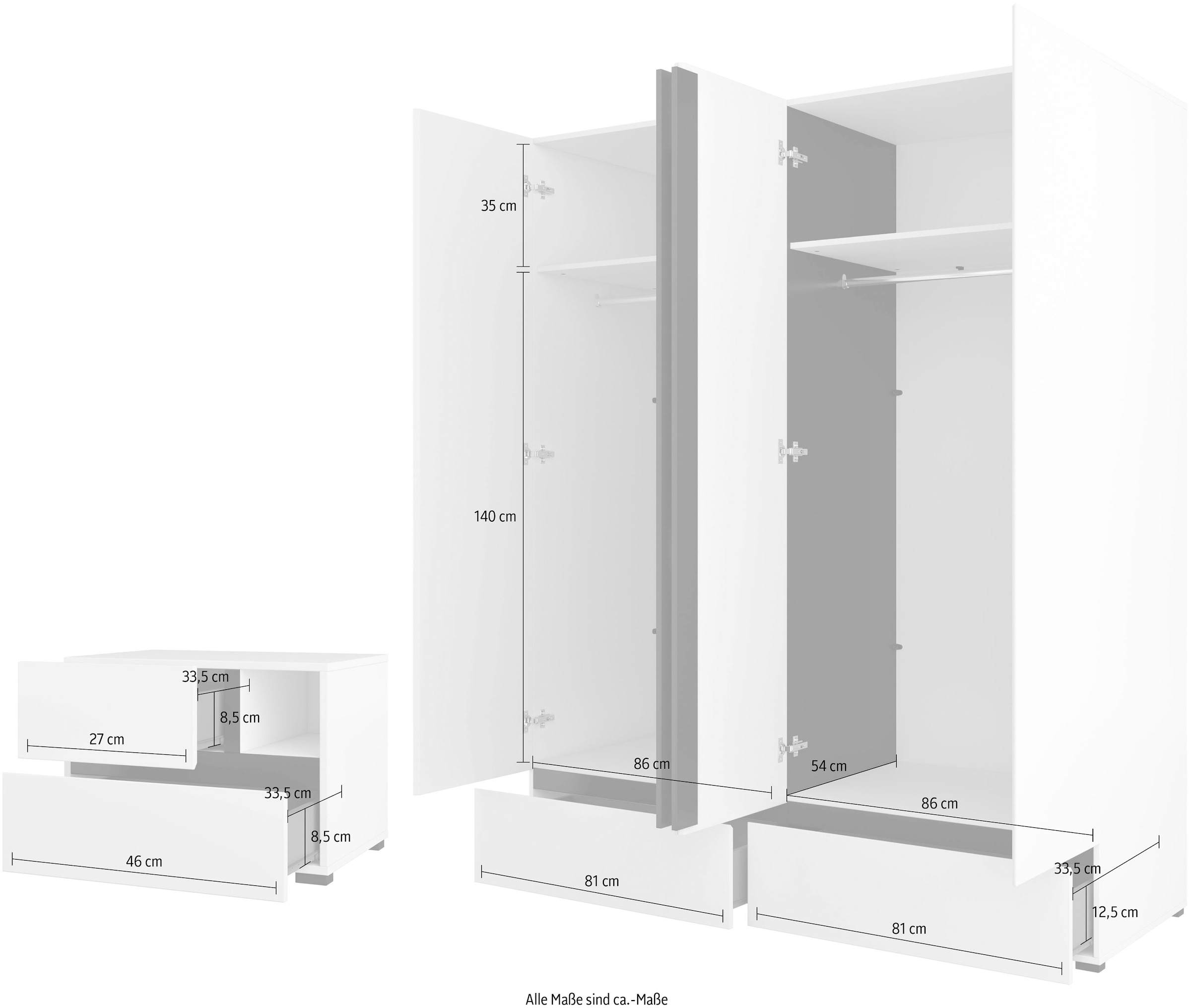 INOSIGN Schlafzimmer-Set »Cross, moderne, grifflose Optik, FSC-zertifiziert«, (4 tlg., Bett 180x200cm, 2 Nachtkommoden, Schrank 2-oder 4-türig), Komplettschlafzimmer-Set