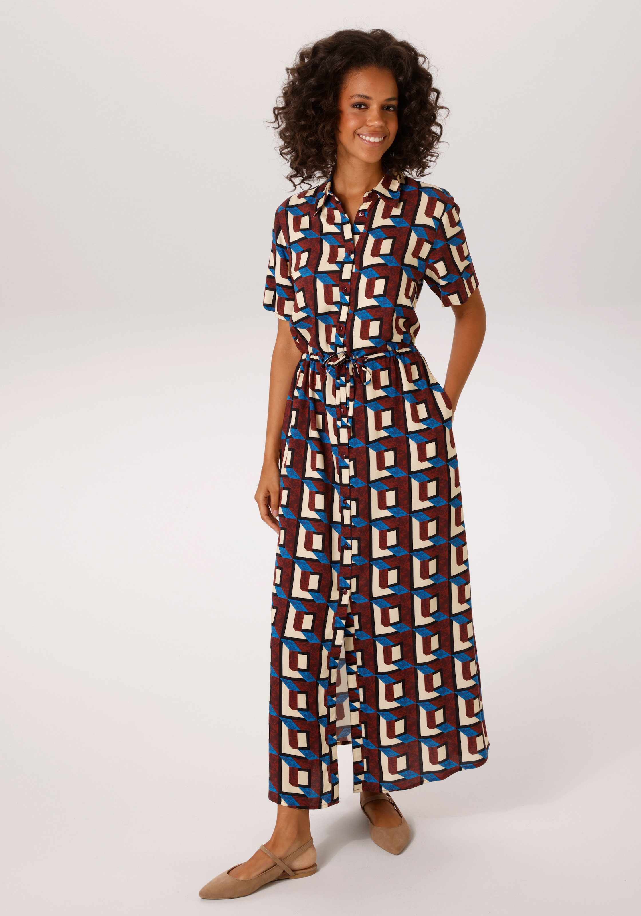 Aniston CASUAL Sommerkleid Eingrifftaschen mit trendfarbenem, grafischen Dr günstig online kaufen